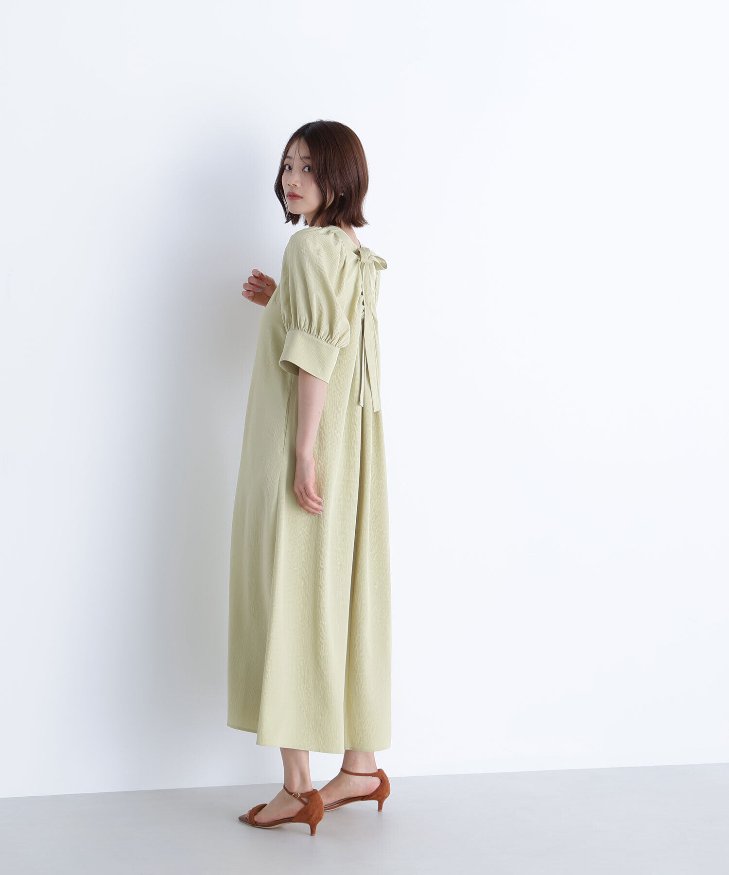  「バックリボンリラクシーワンピース」|ワンピース|ライム