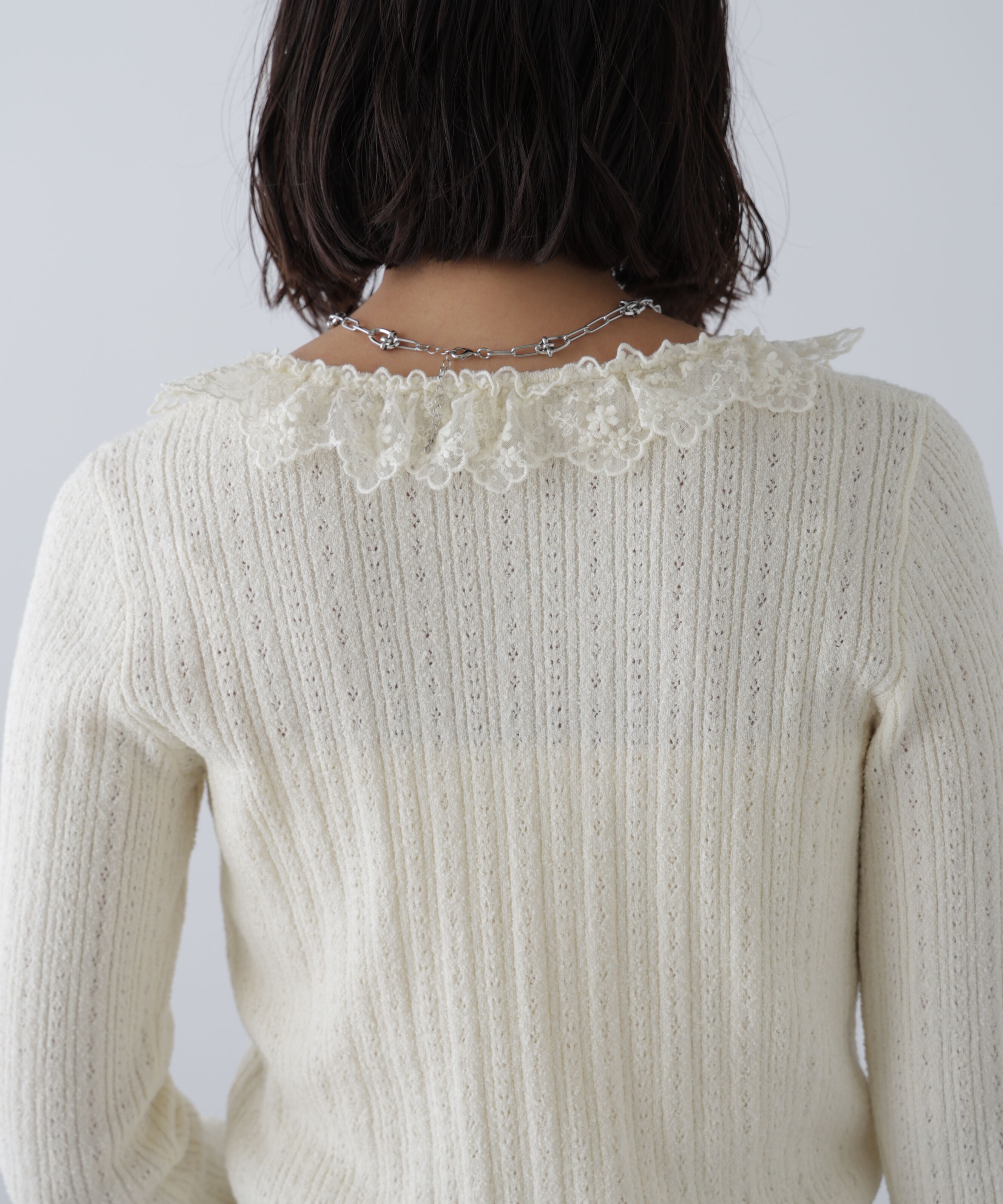  「ミニブークレーフリルレースカーディガン」|ニット・セーター|