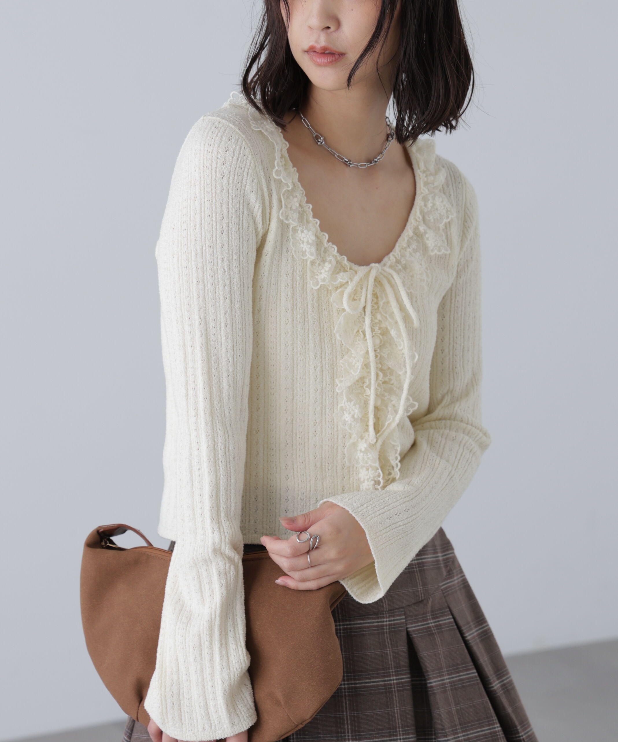  「ミニブークレーフリルレースカーディガン」|ニット・セーター|