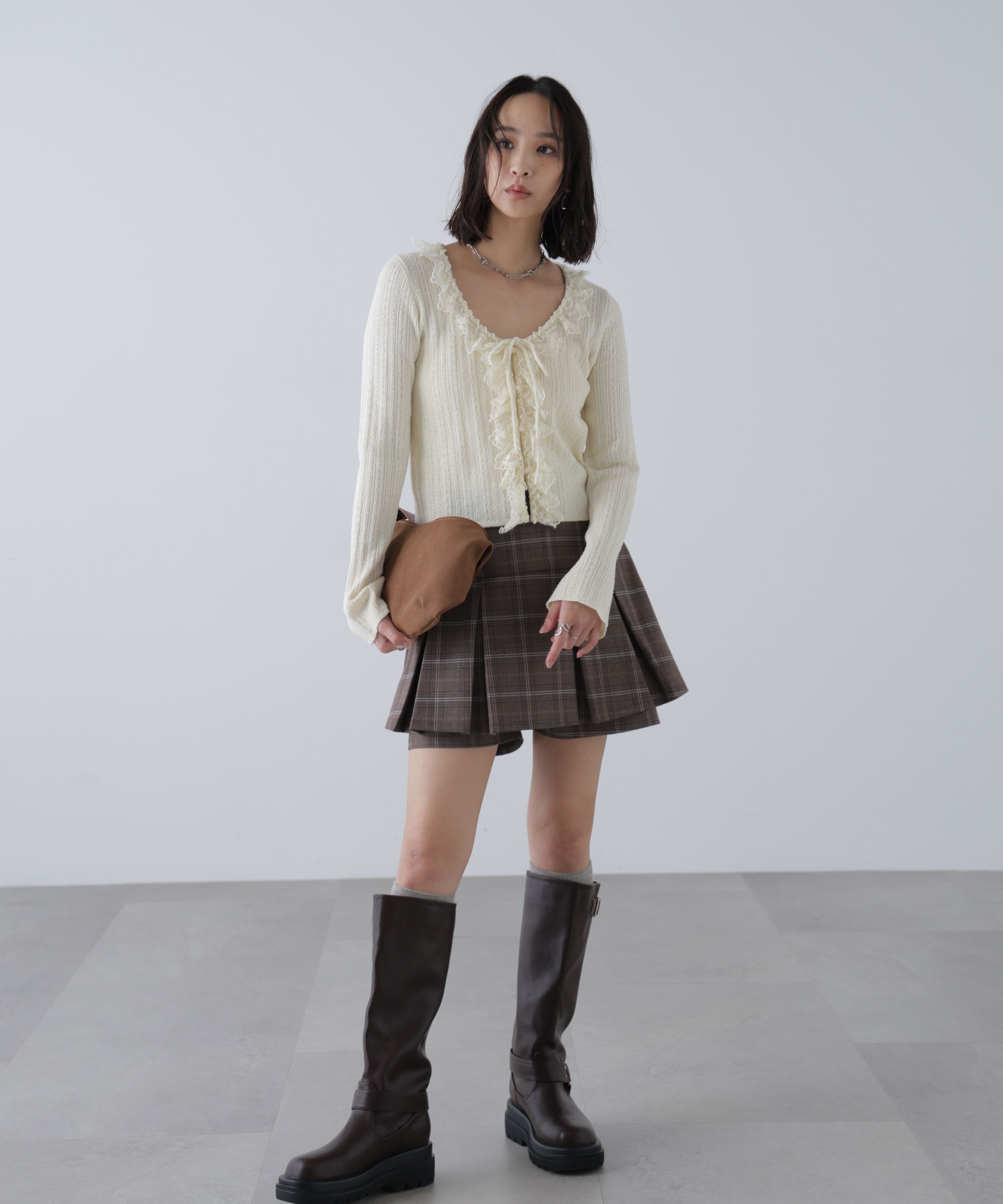  「ミニブークレーフリルレースカーディガン」|ニット・セーター|