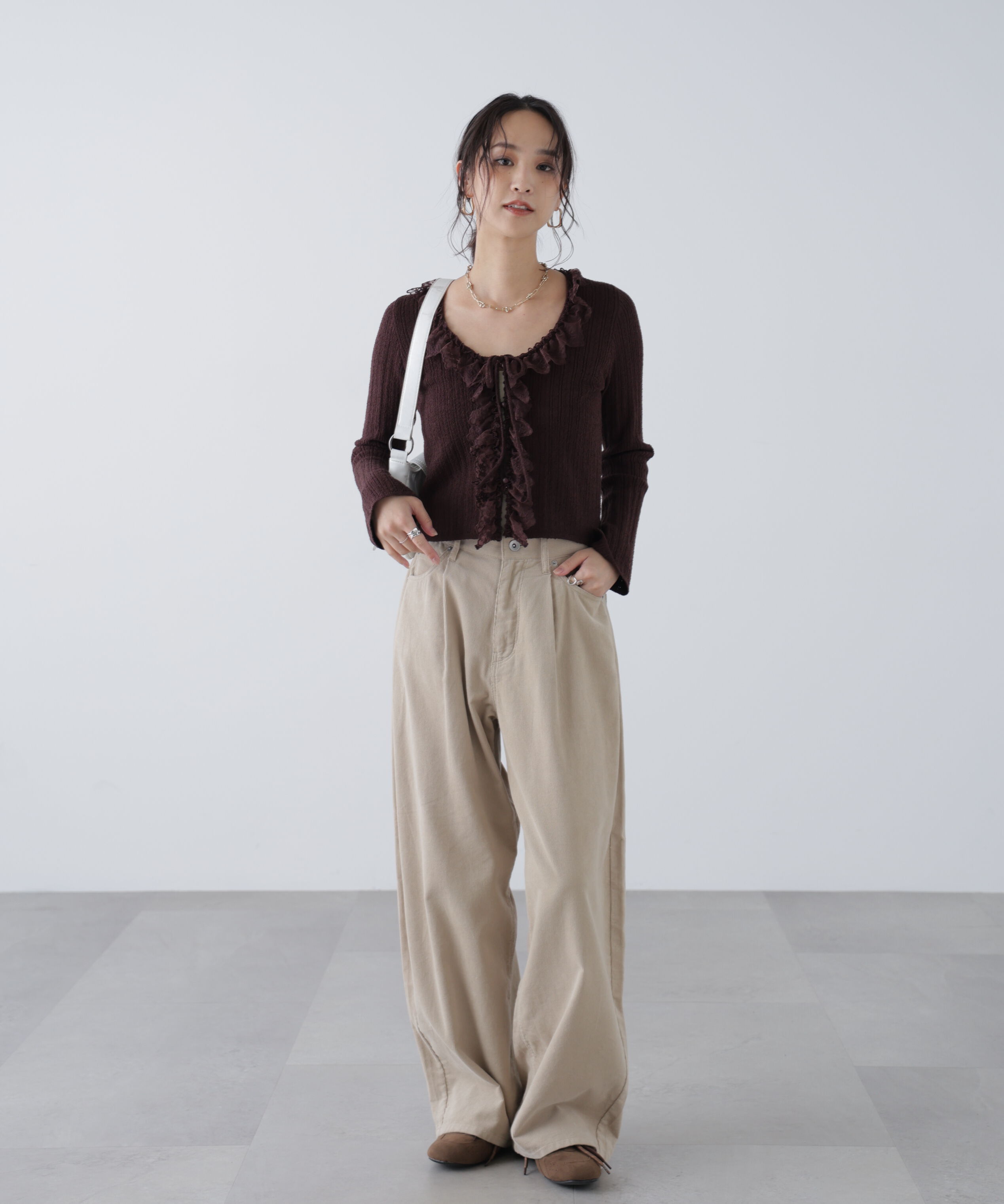  「ミニブークレーフリルレースカーディガン」|ニット・セーター|