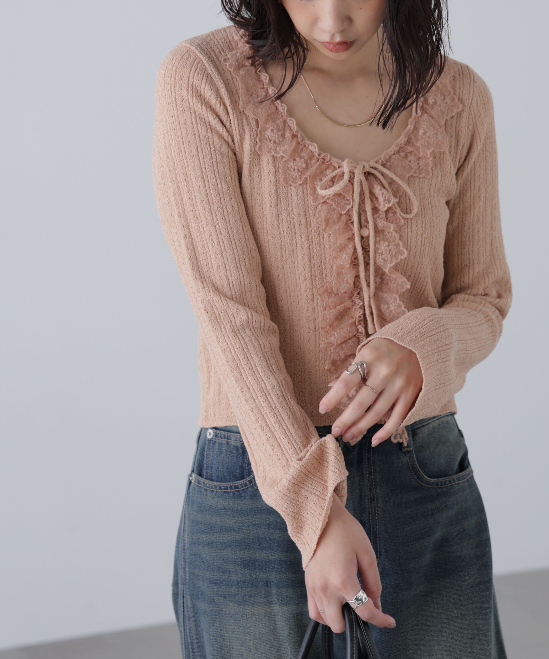  「ミニブークレーフリルレースカーディガン」|ニット・セーター|