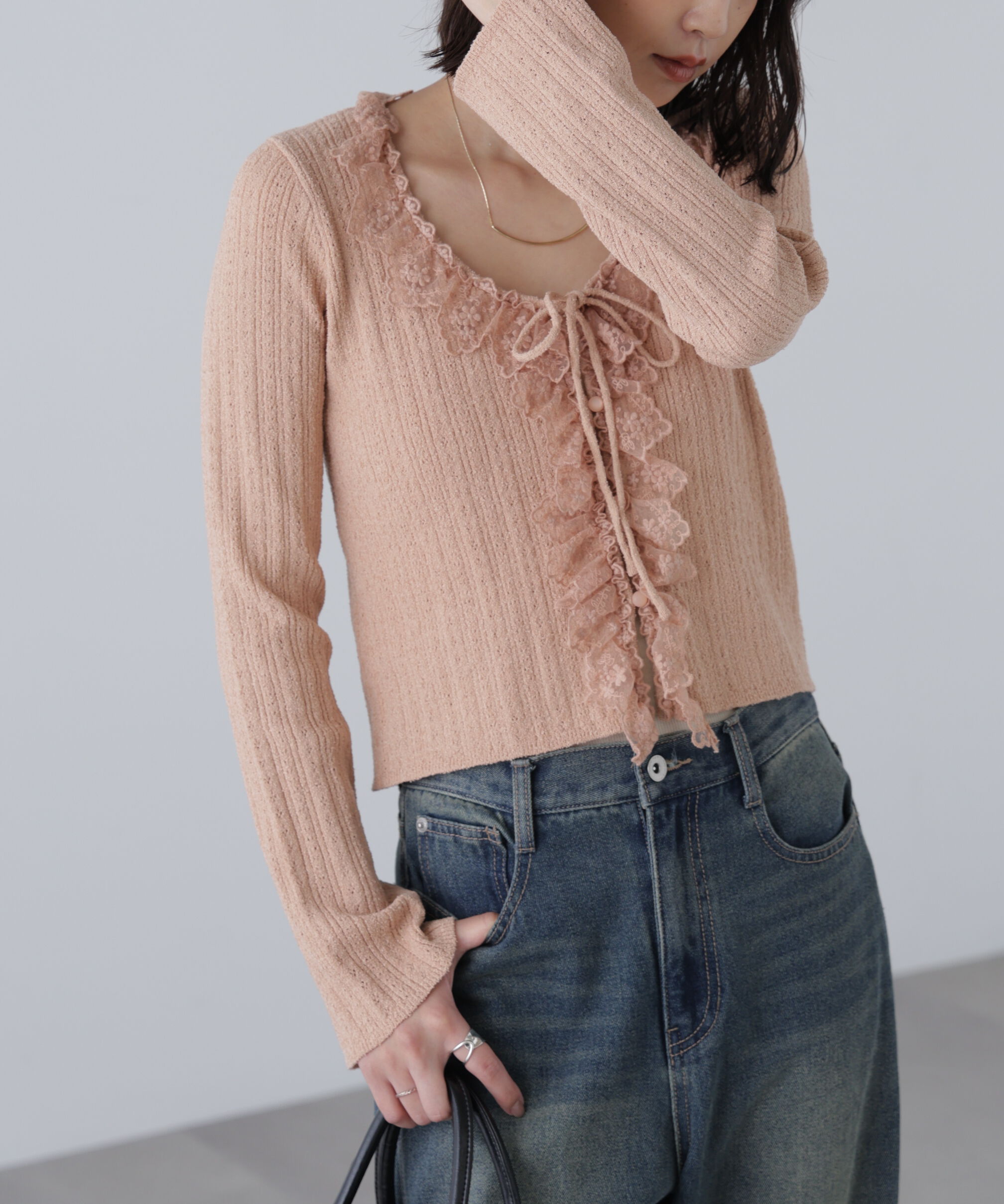  「ミニブークレーフリルレースカーディガン」|ニット・セーター|