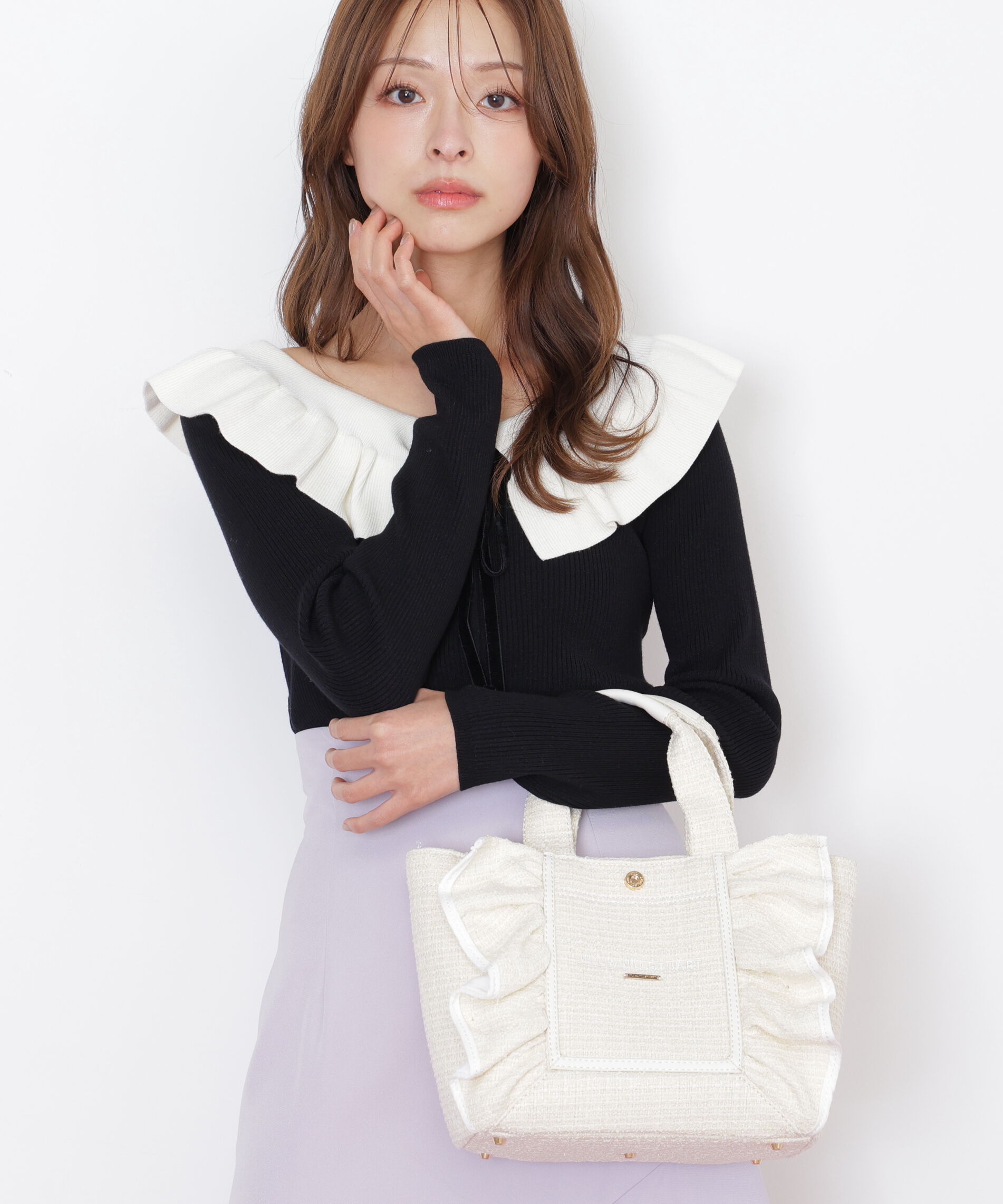  「パステルツイードフレームフリルトートバッグ」|その他|