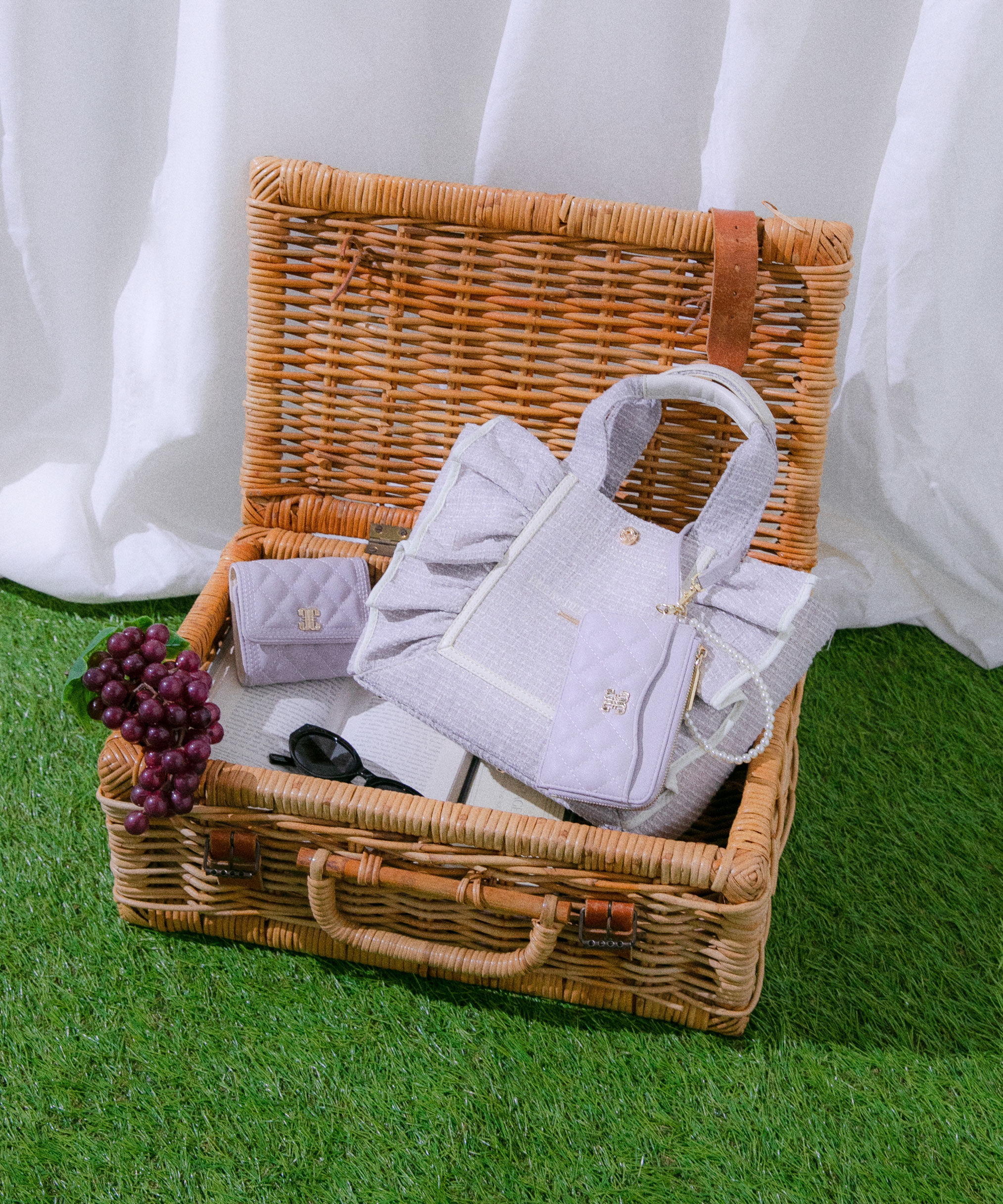  「パステルツイードフレームフリルトートバッグ」|その他|