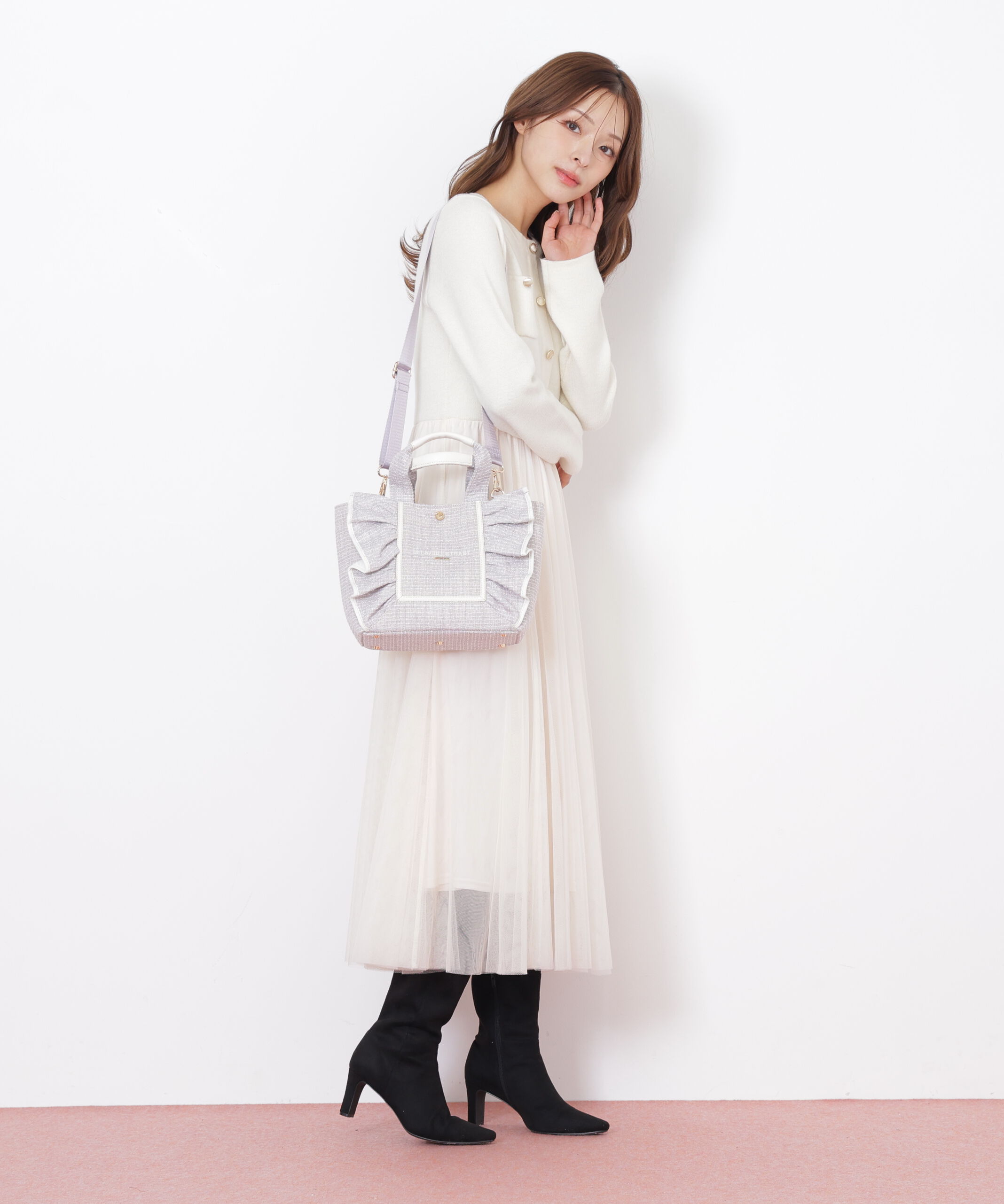  「パステルツイードフレームフリルトートバッグ」|その他|