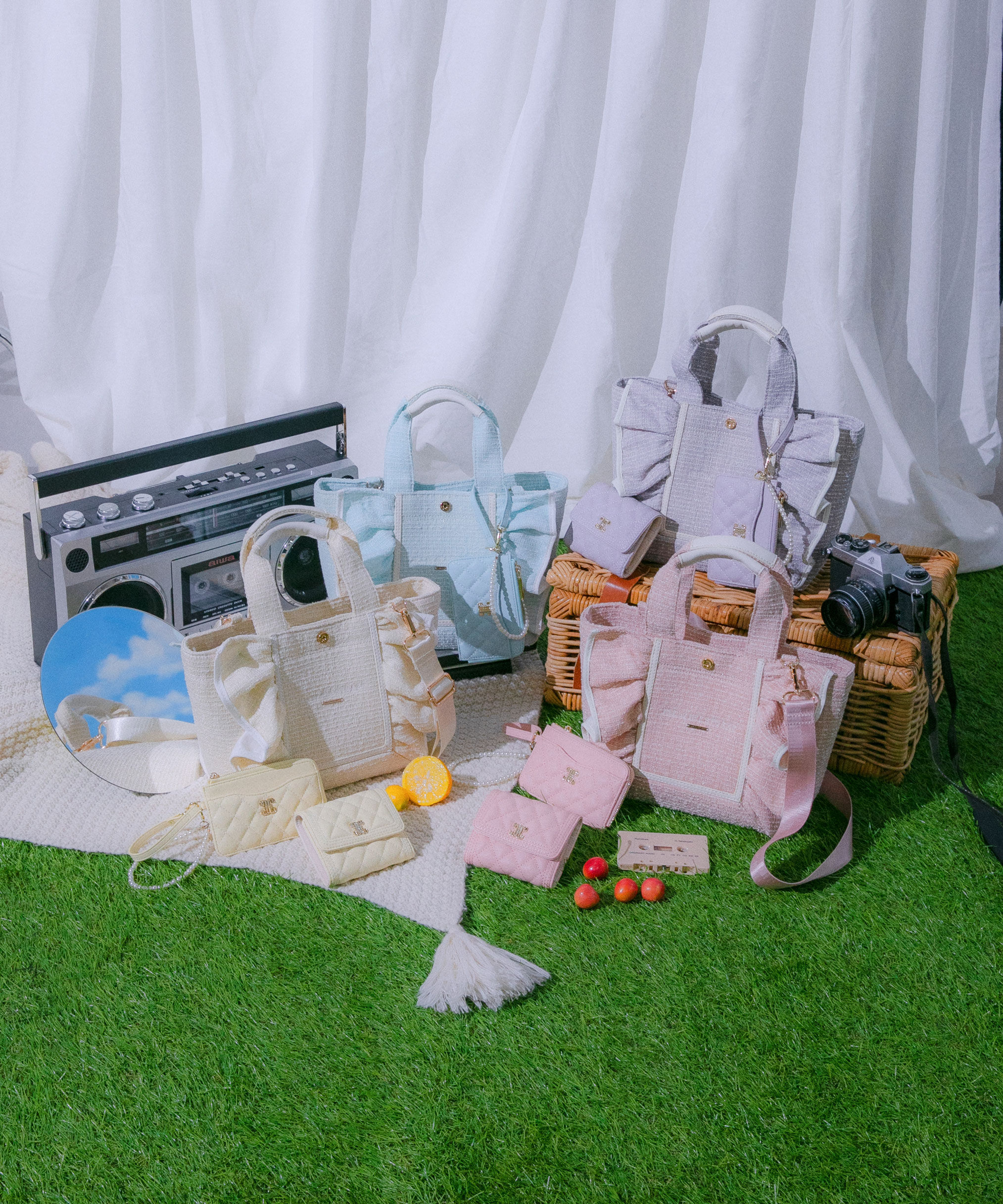  「パステルツイードフレームフリルトートバッグ」|その他|