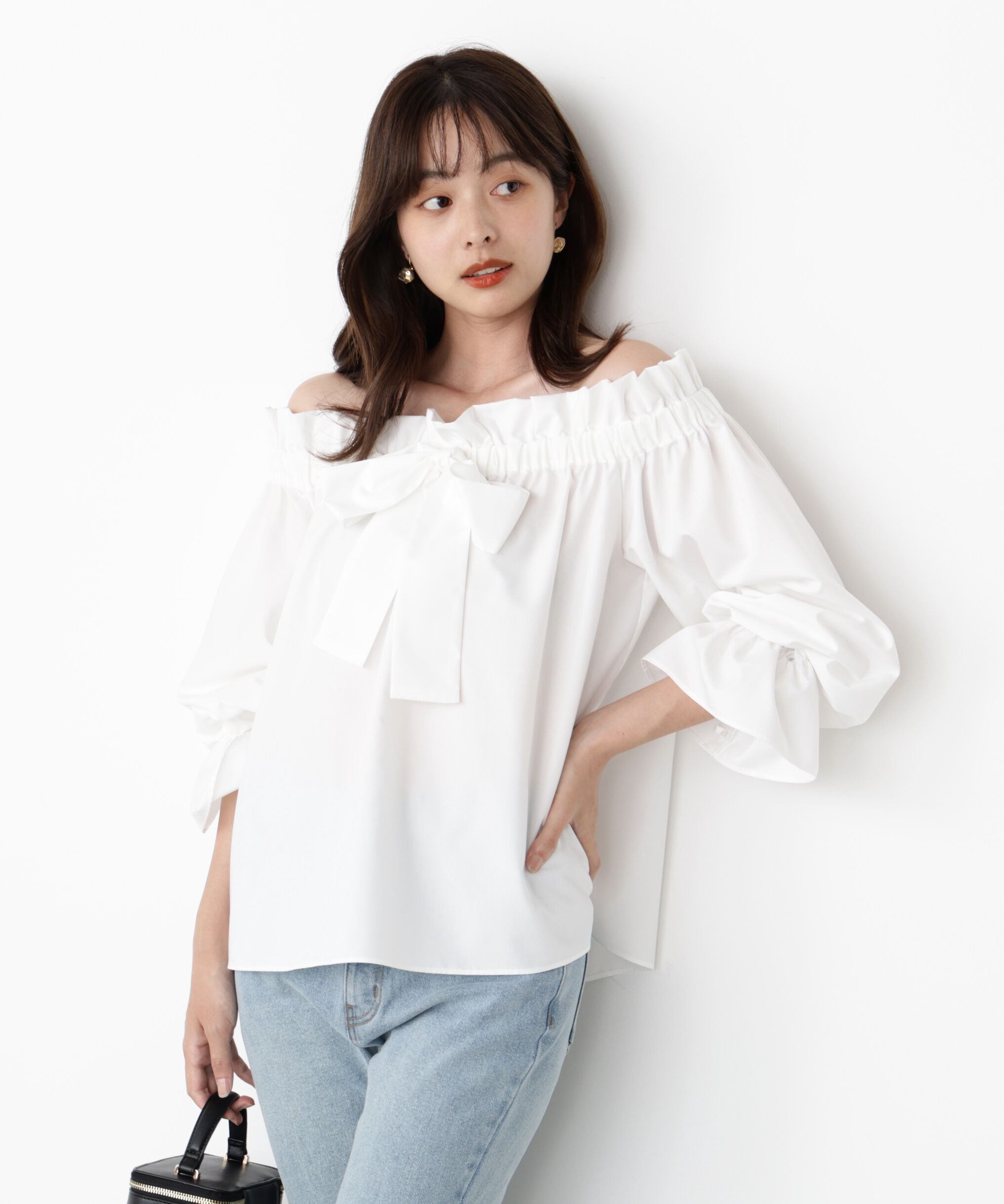 PROPORTION BODY DRESSING「＜ウォッシャブル＞リボン付きオフショルブラウス」|シャツ・ブラウス|