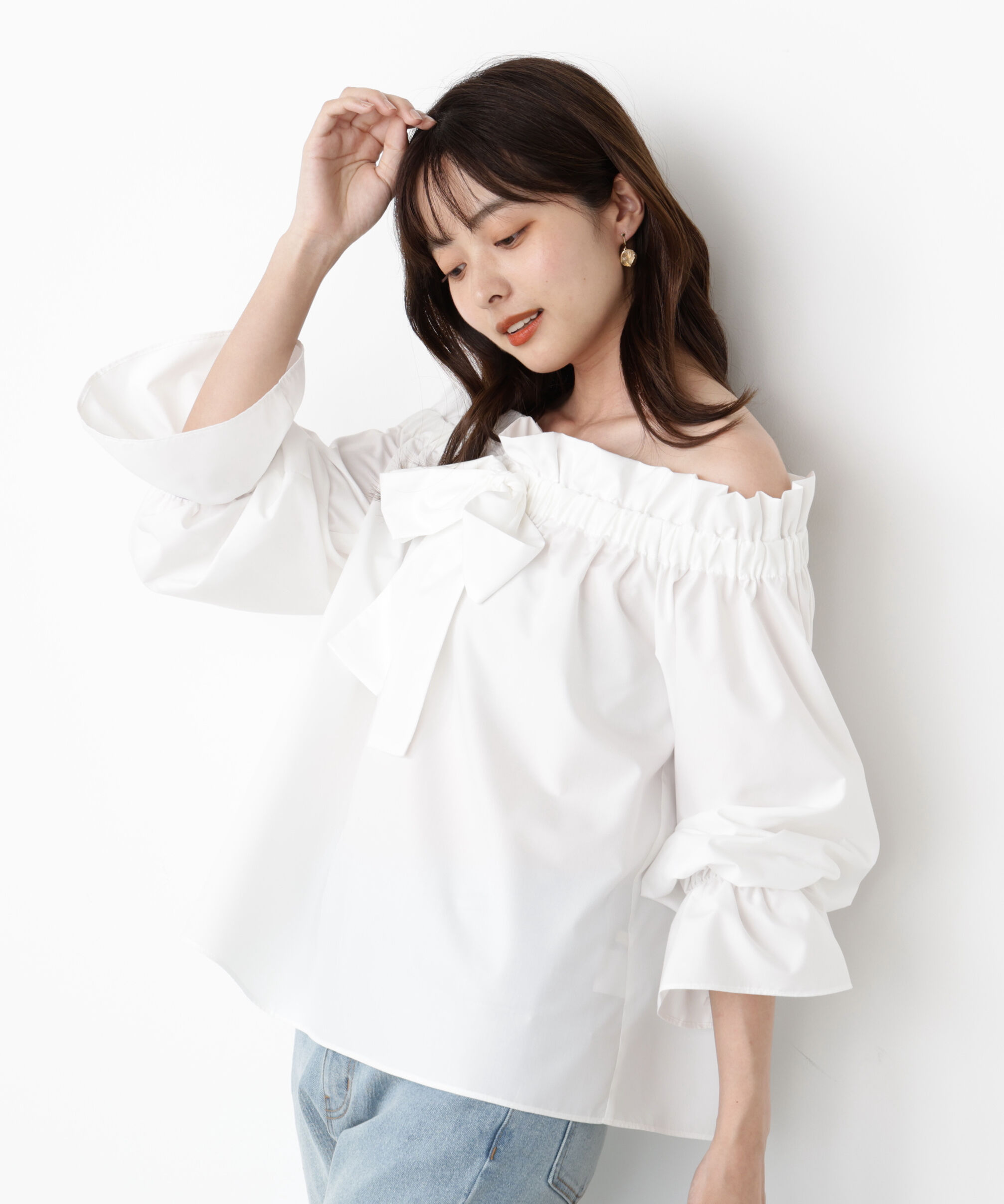 PROPORTION BODY DRESSING「＜ウォッシャブル＞リボン付きオフショルブラウス」|シャツ・ブラウス|