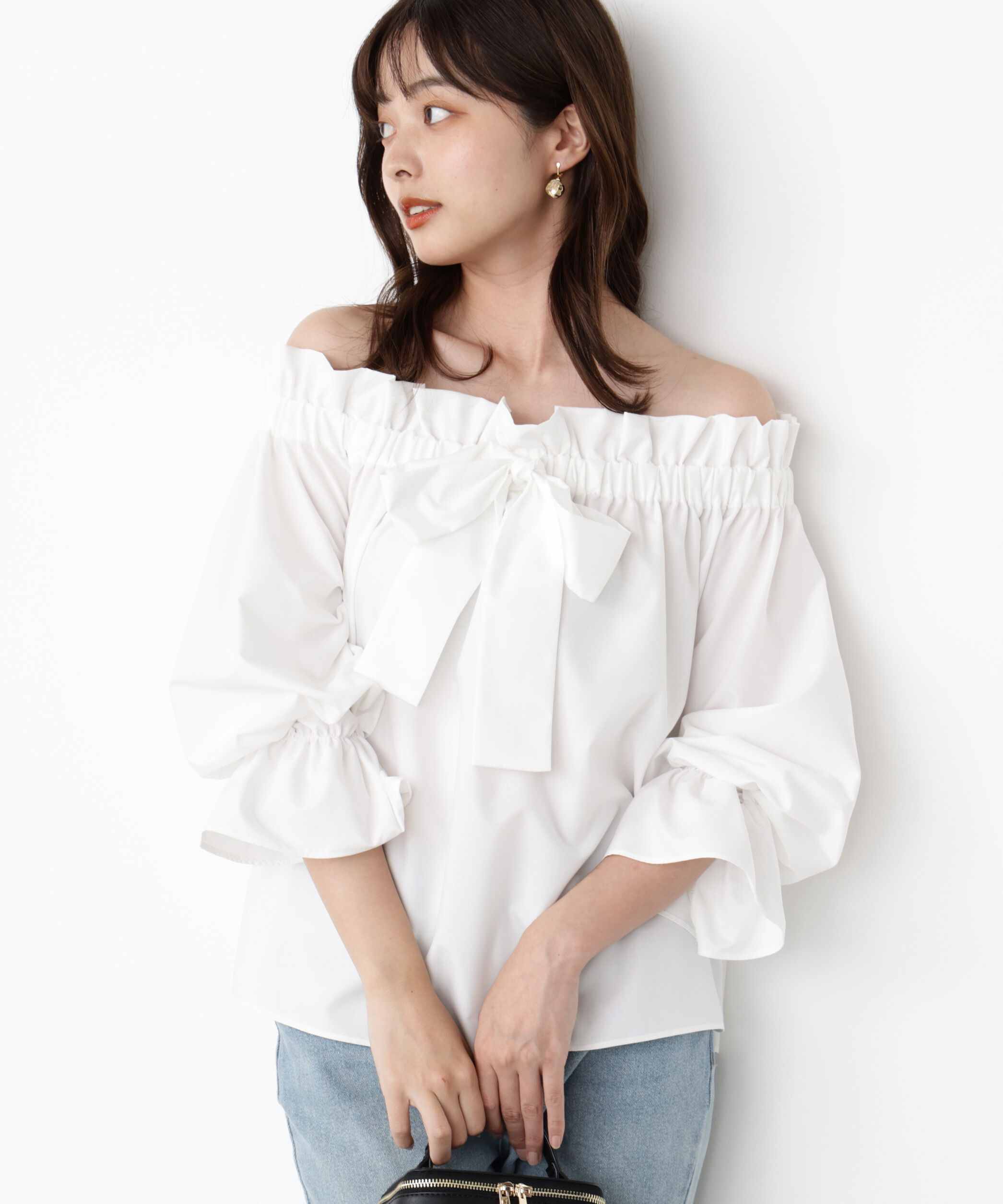 PROPORTION BODY DRESSING「＜ウォッシャブル＞リボン付きオフショルブラウス」|シャツ・ブラウス|