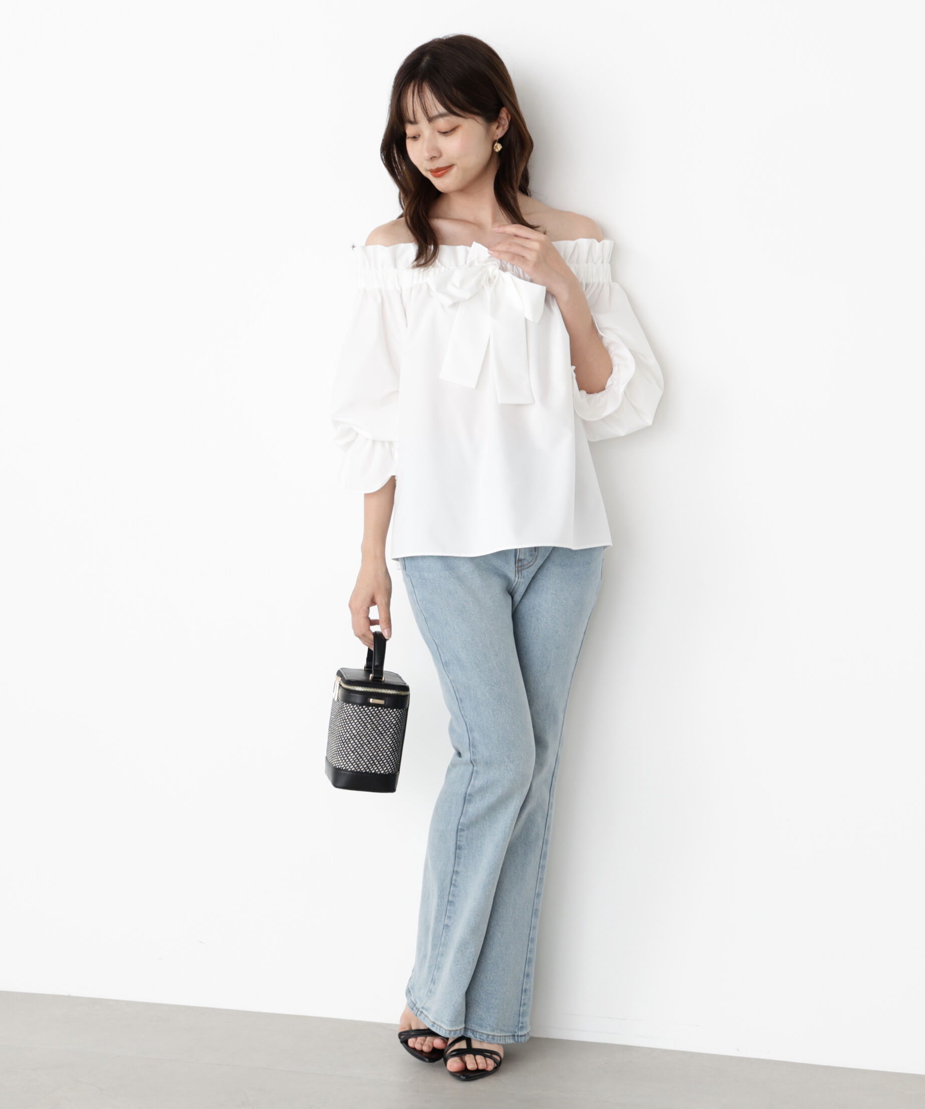 PROPORTION BODY DRESSING「＜ウォッシャブル＞リボン付きオフショルブラウス」|シャツ・ブラウス|