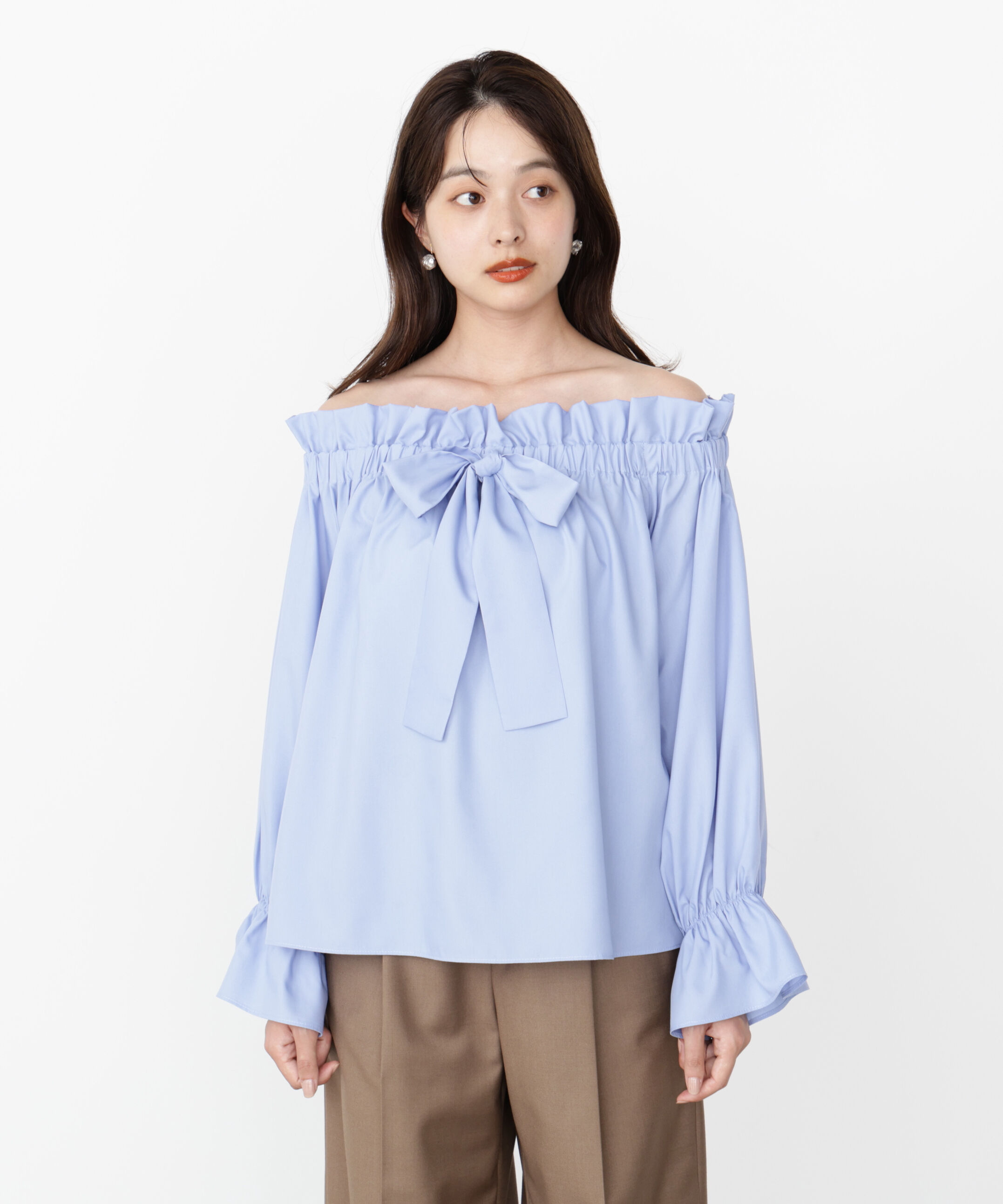 PROPORTION BODY DRESSING「＜ウォッシャブル＞リボン付きオフショルブラウス」|シャツ・ブラウス|