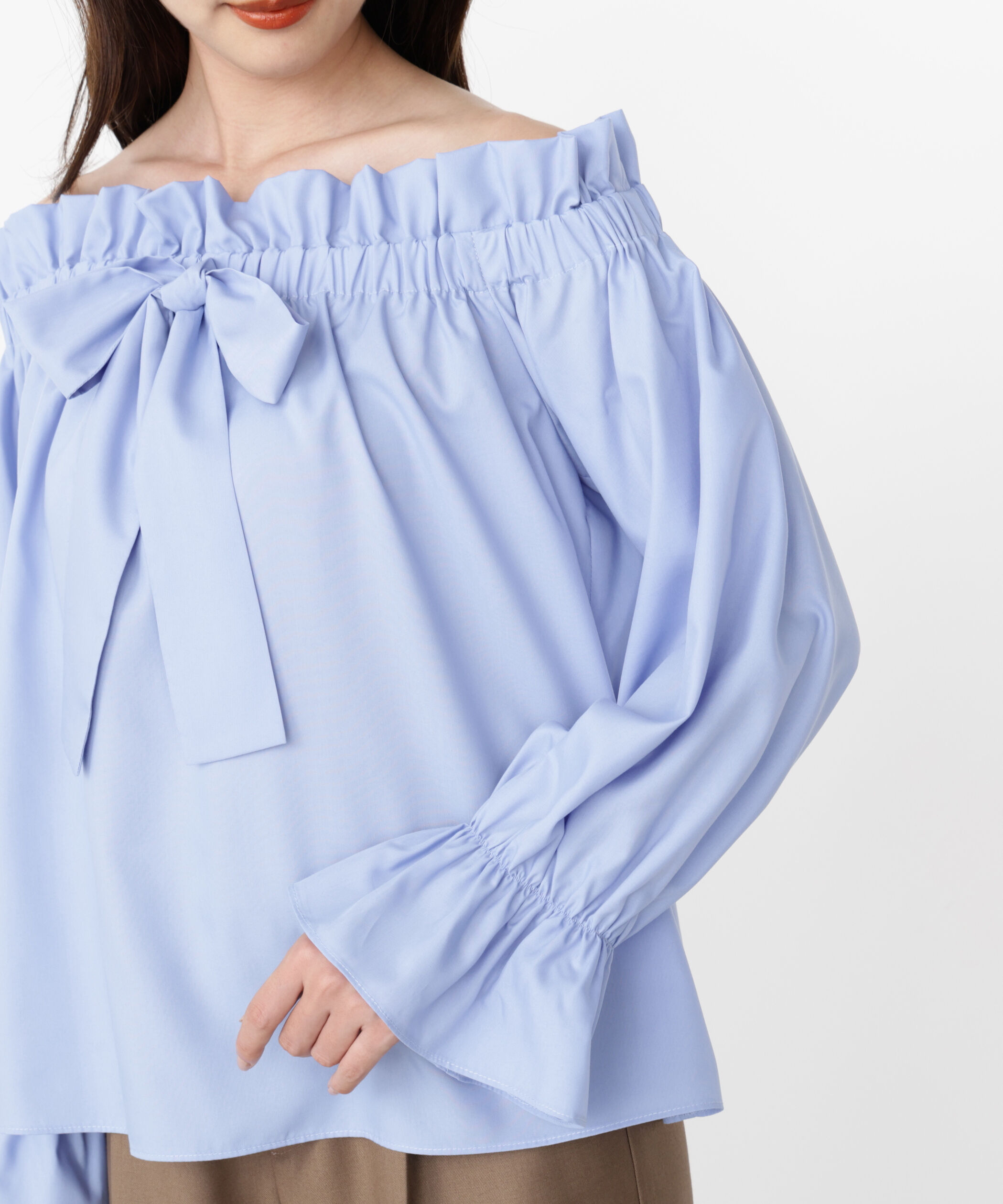 PROPORTION BODY DRESSING「＜ウォッシャブル＞リボン付きオフショルブラウス」|シャツ・ブラウス|
