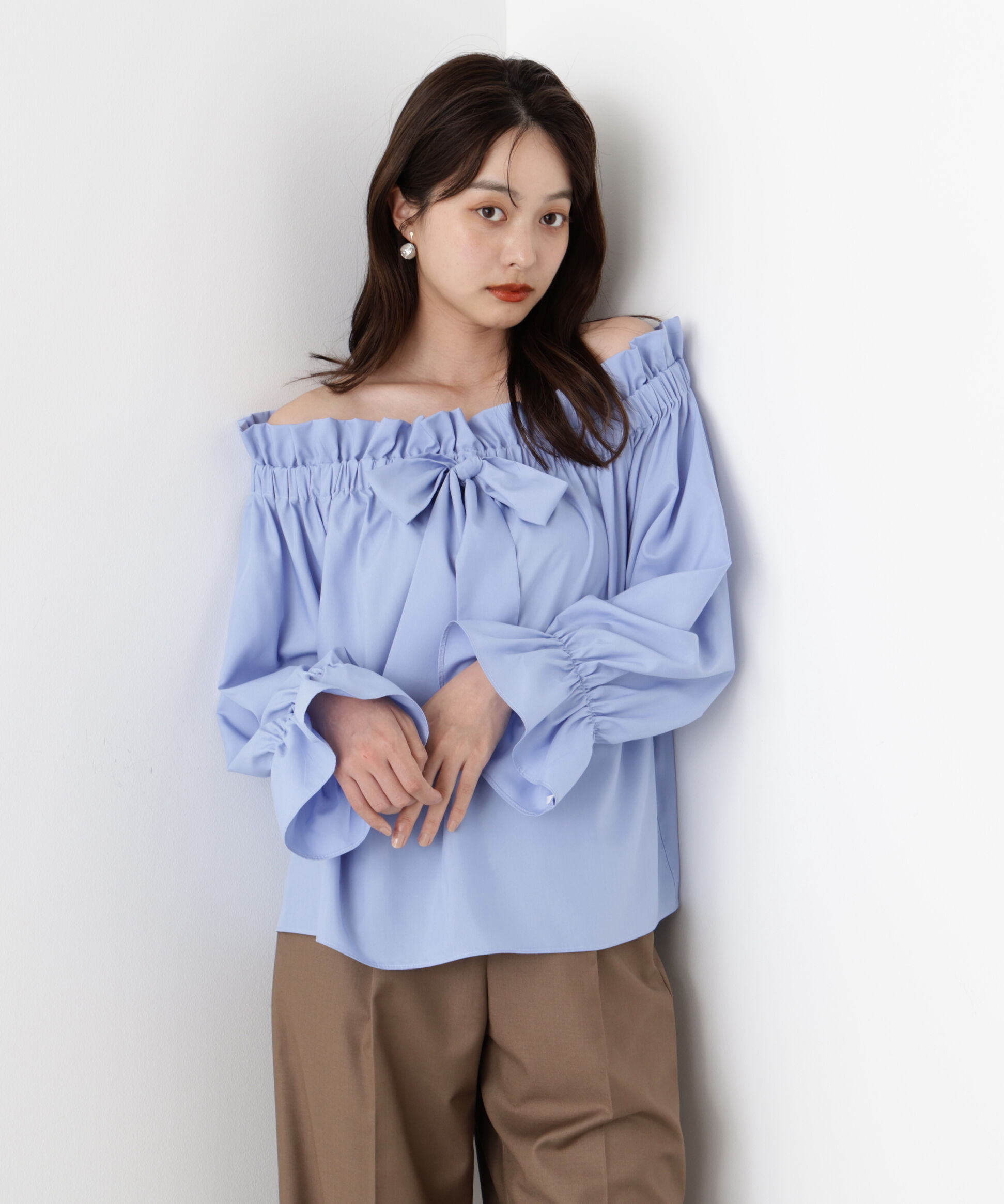 PROPORTION BODY DRESSING「＜ウォッシャブル＞リボン付きオフショルブラウス」|シャツ・ブラウス|