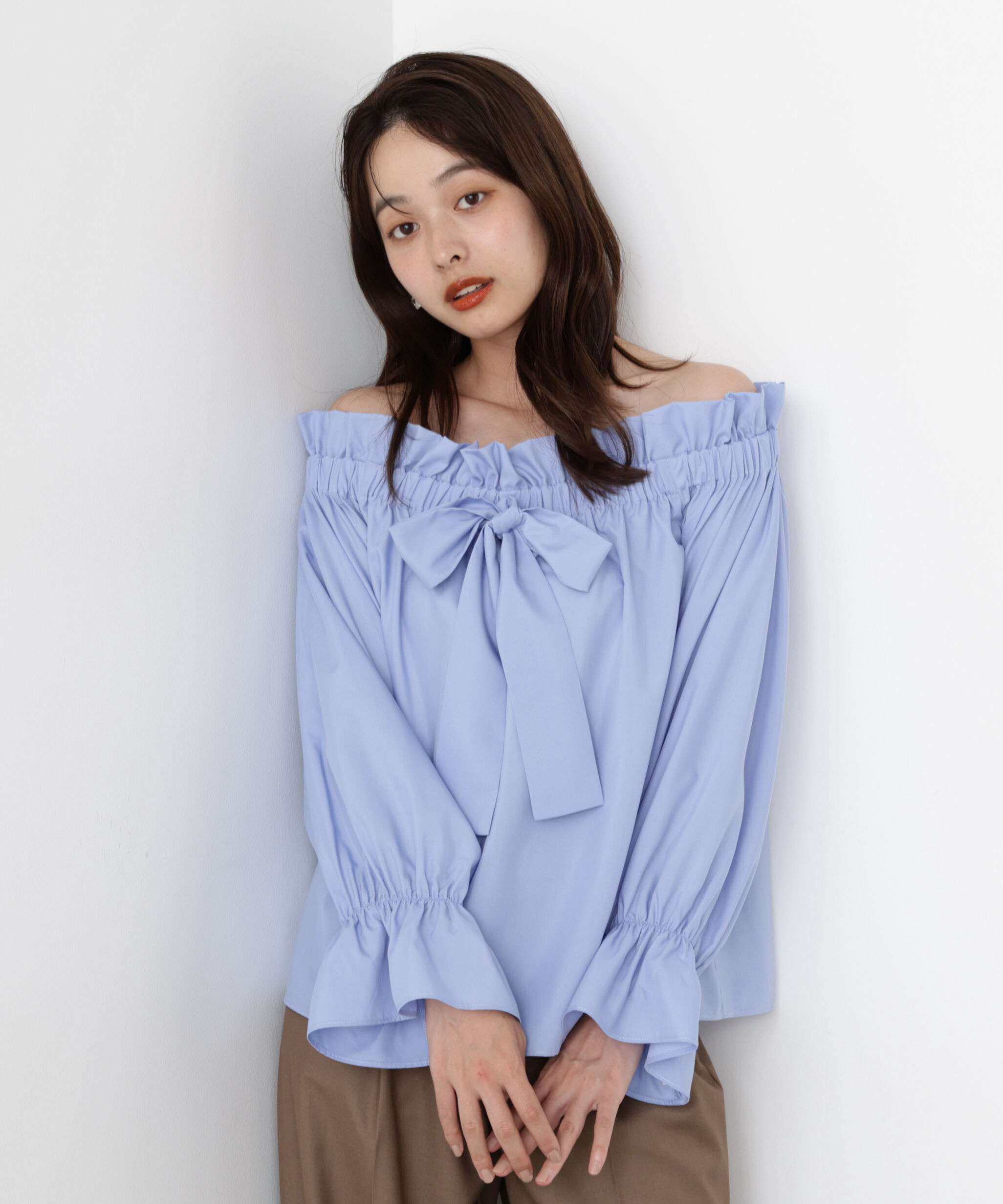 PROPORTION BODY DRESSING「＜ウォッシャブル＞リボン付きオフショルブラウス」|シャツ・ブラウス|
