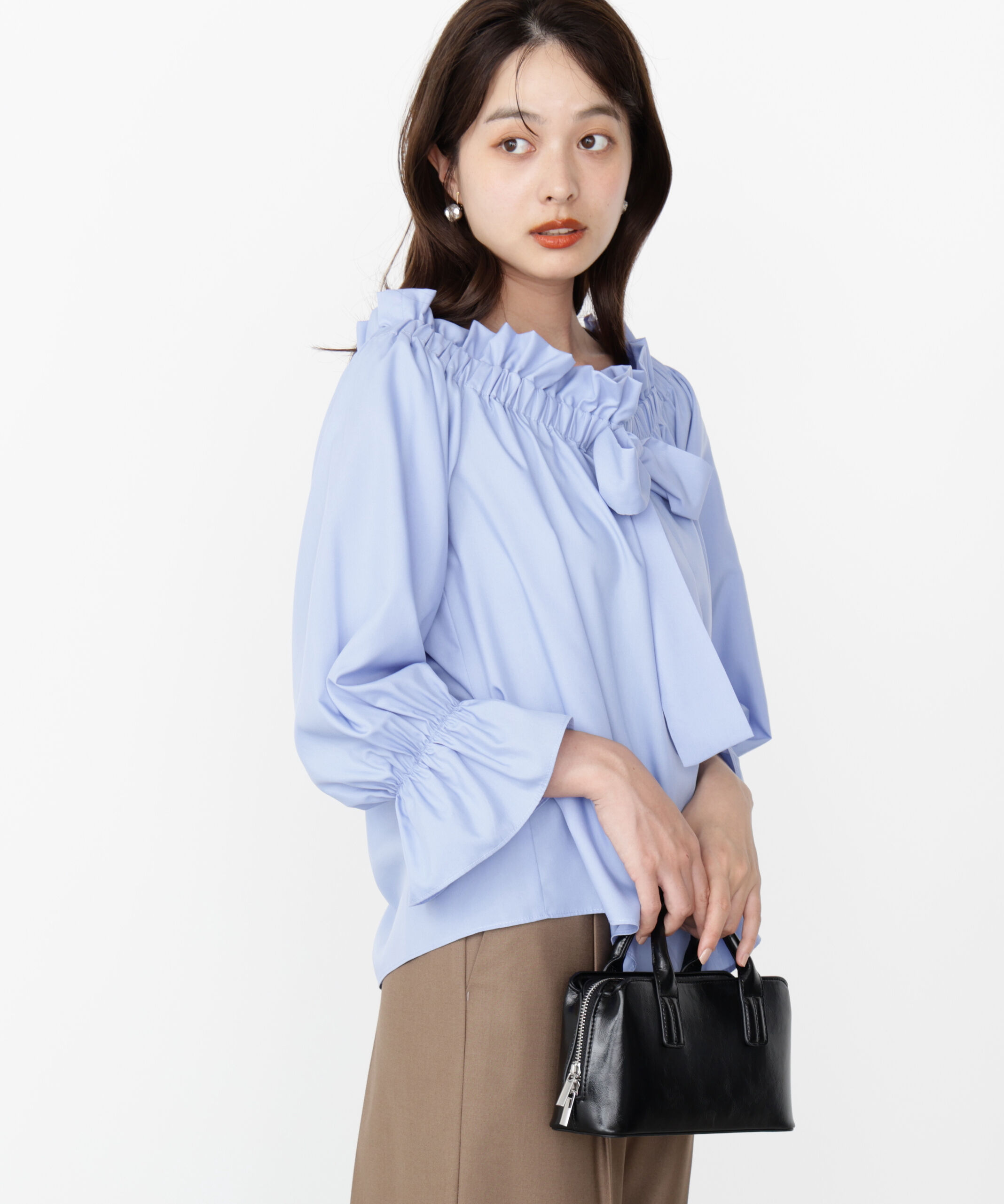 PROPORTION BODY DRESSING「＜ウォッシャブル＞リボン付きオフショルブラウス」|シャツ・ブラウス|