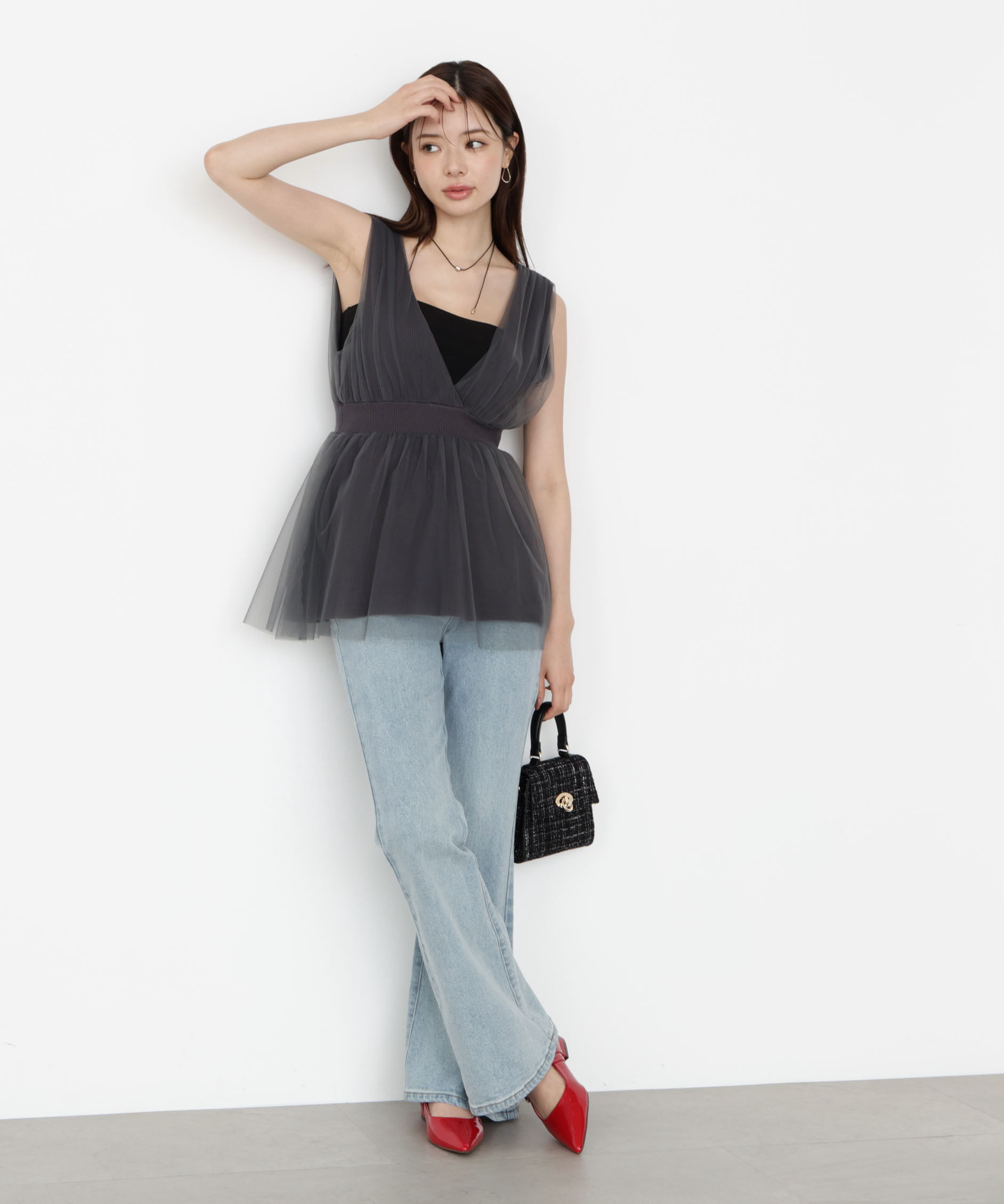 PROPORTION BODY DRESSING「チュールドッキングニットジレ」|ニット・セーター|