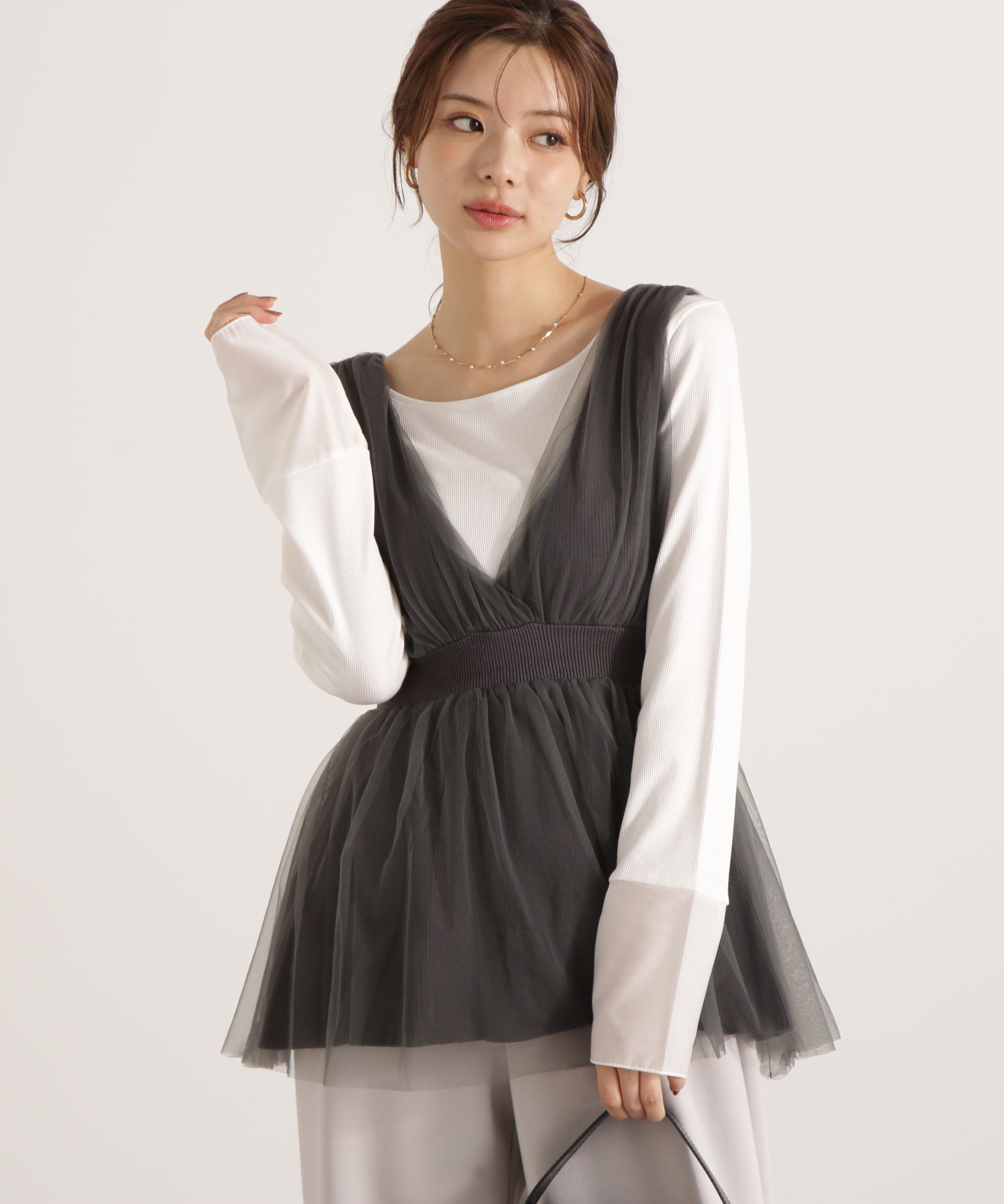 PROPORTION BODY DRESSING「チュールドッキングニットジレ」|ニット・セーター|