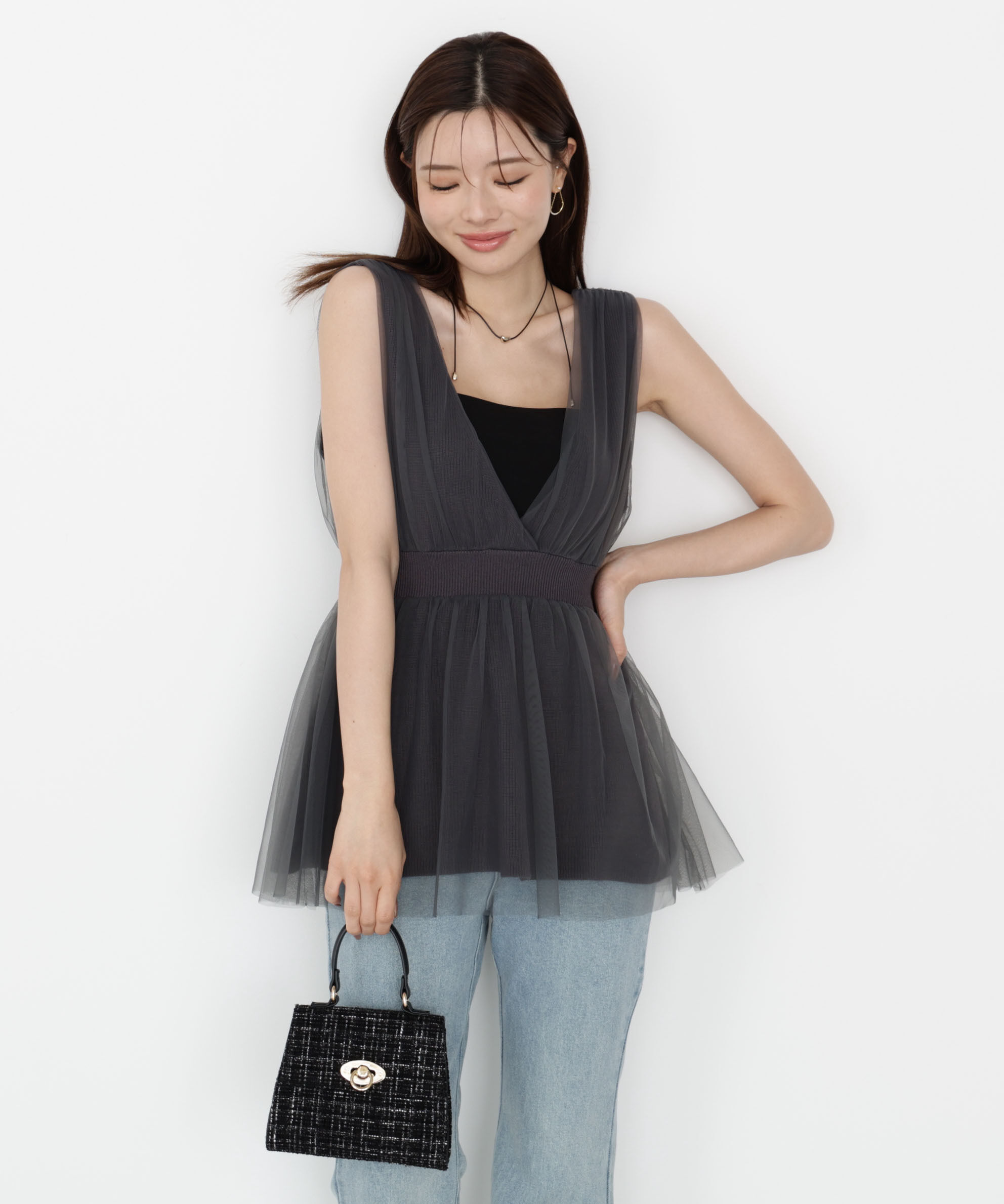 PROPORTION BODY DRESSING「チュールドッキングニットジレ」|ニット・セーター|