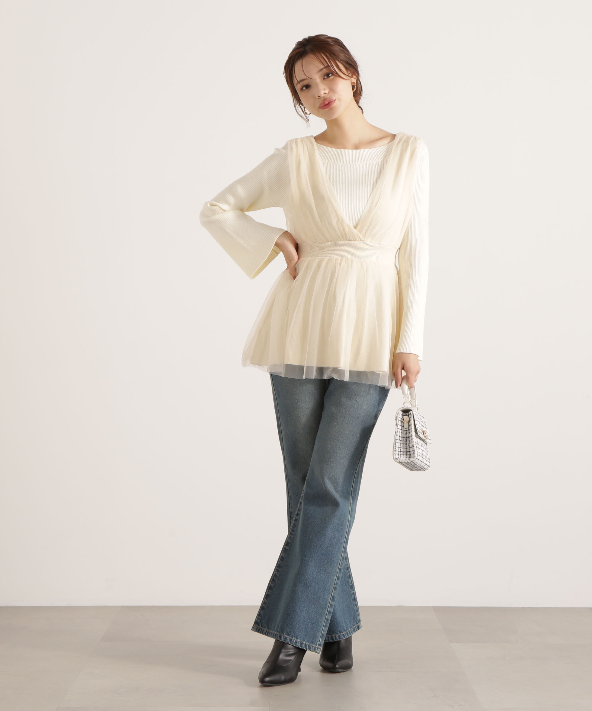 PROPORTION BODY DRESSING「チュールドッキングニットジレ」|ニット・セーター|