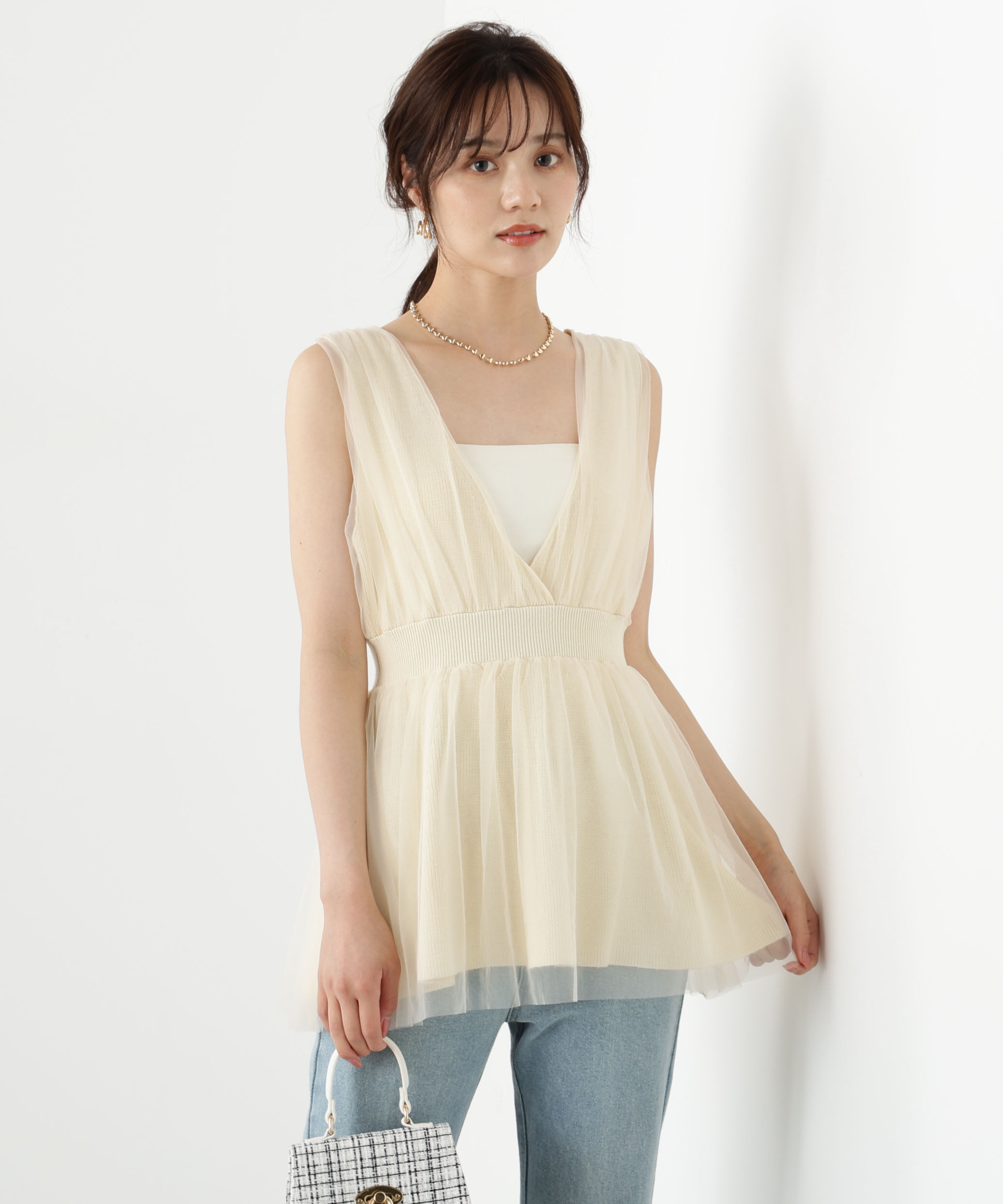 PROPORTION BODY DRESSING「チュールドッキングニットジレ」|ニット・セーター|