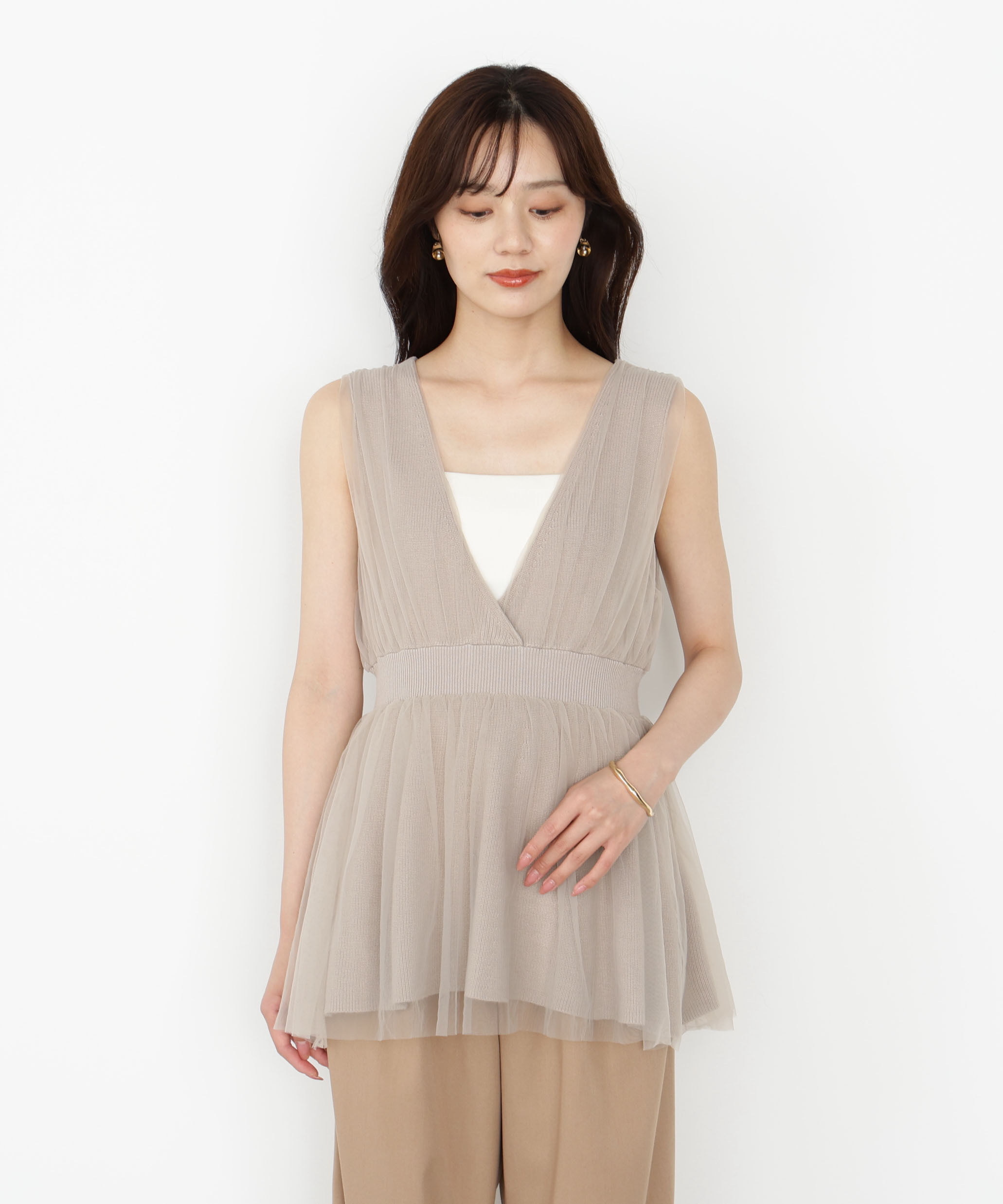 PROPORTION BODY DRESSING「チュールドッキングニットジレ」|ニット・セーター|