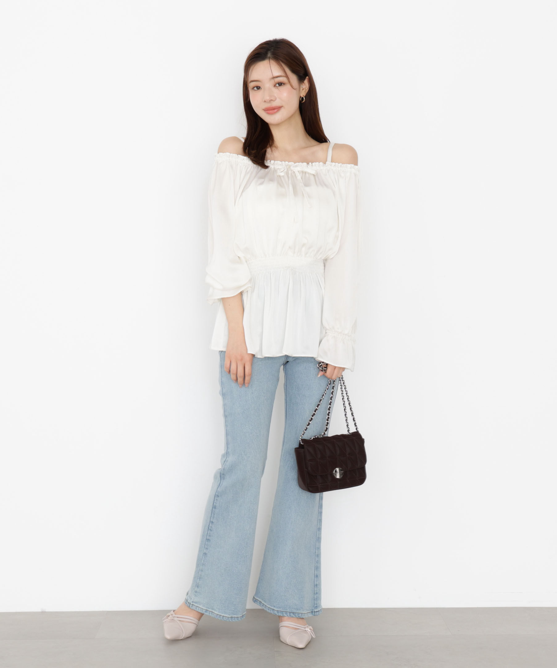 PROPORTION BODY DRESSING「《EDIT COLOGNE》＜ウォッシャブル＞リボン付きオフショルブラウス」|シャツ・ブラウス|