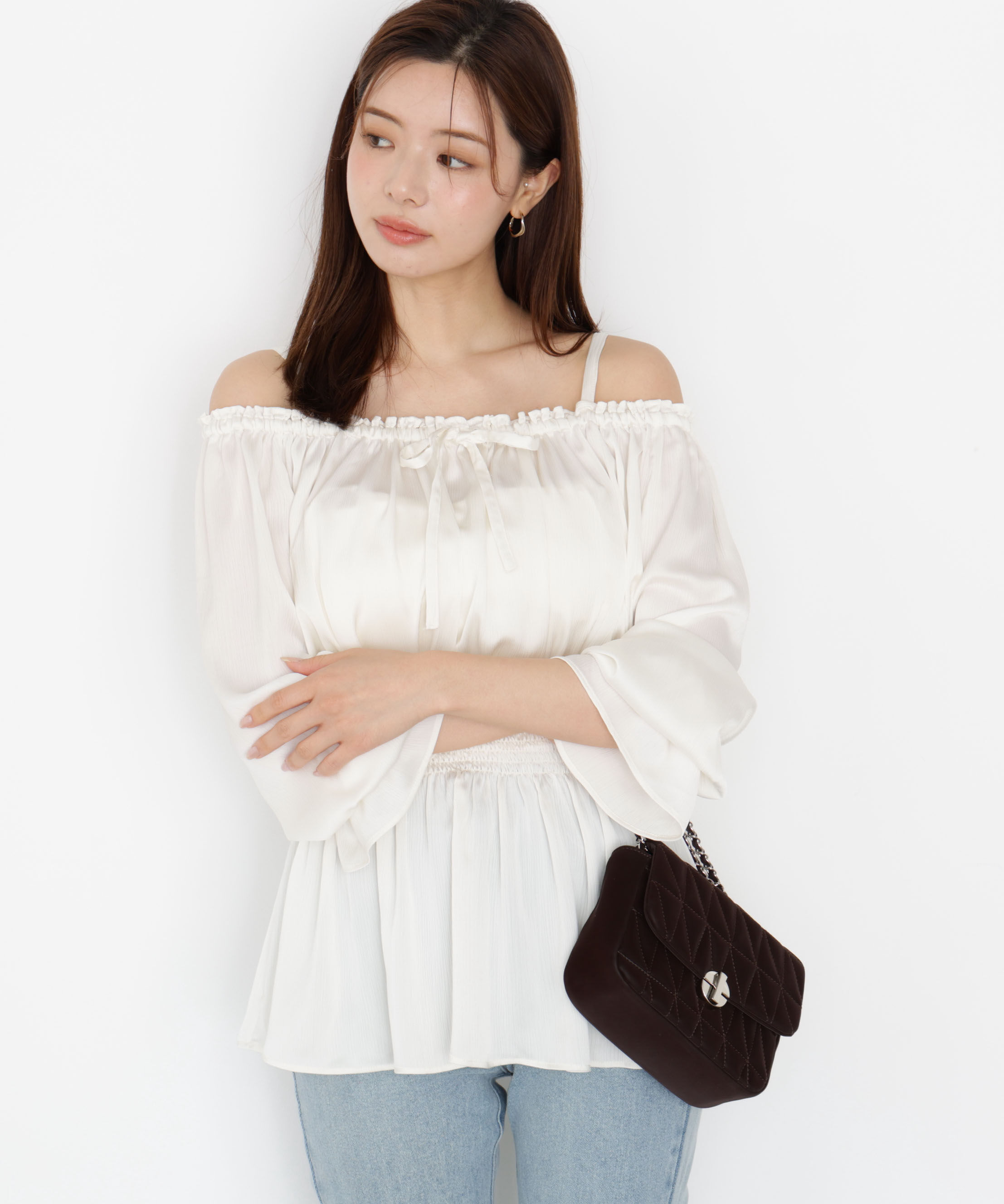 PROPORTION BODY DRESSING「《EDIT COLOGNE》＜ウォッシャブル＞リボン付きオフショルブラウス」|シャツ・ブラウス|