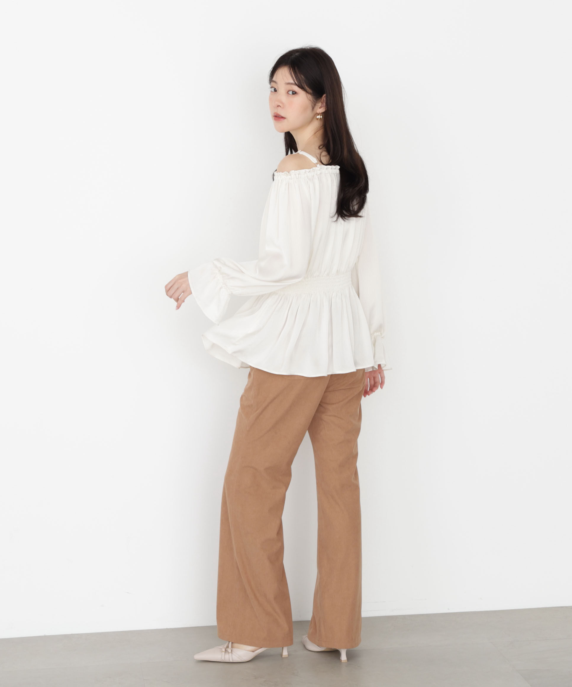 PROPORTION BODY DRESSING「《EDIT COLOGNE》＜ウォッシャブル＞リボン付きオフショルブラウス」|シャツ・ブラウス|