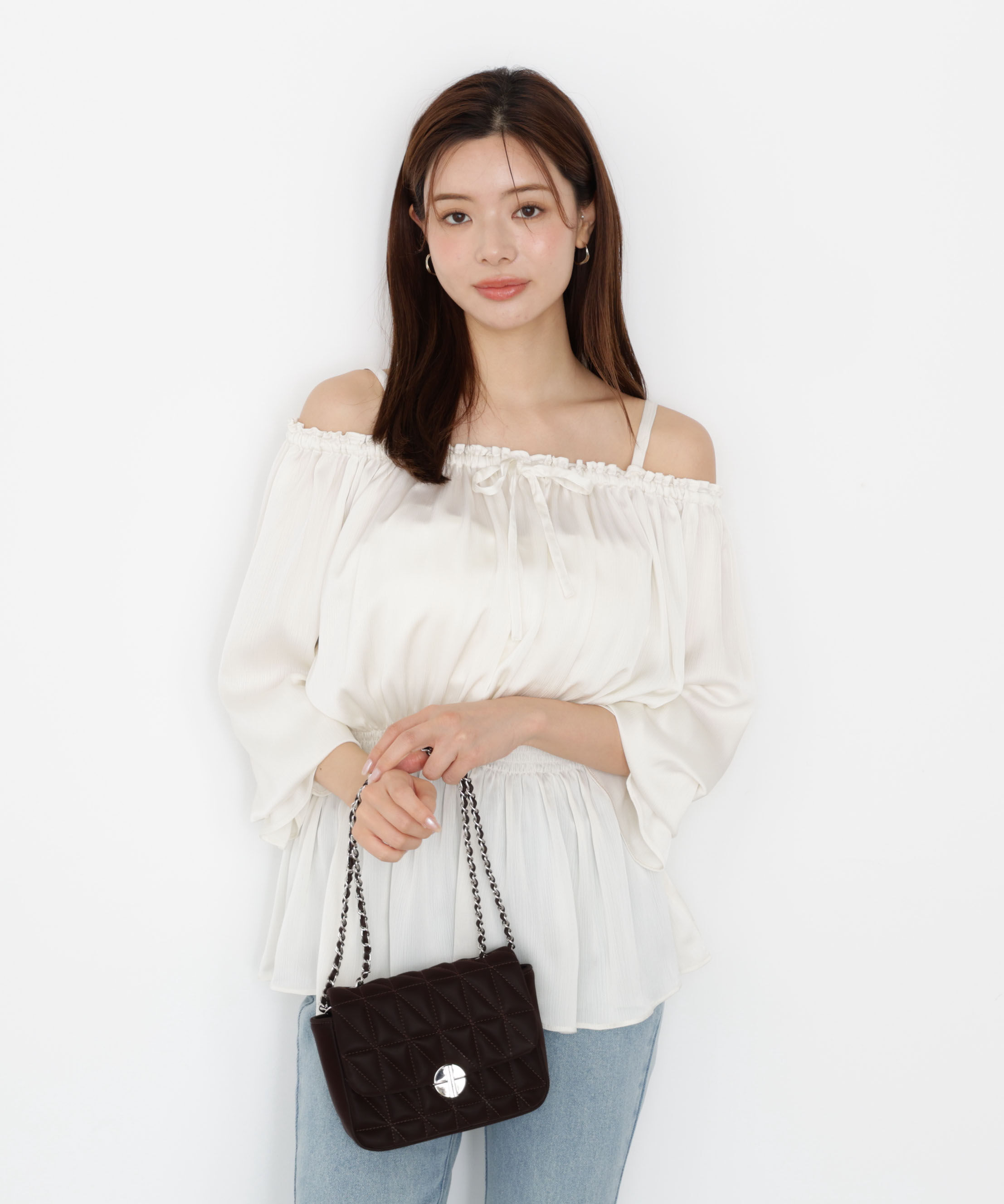 PROPORTION BODY DRESSING「《EDIT COLOGNE》＜ウォッシャブル＞リボン付きオフショルブラウス」|シャツ・ブラウス|