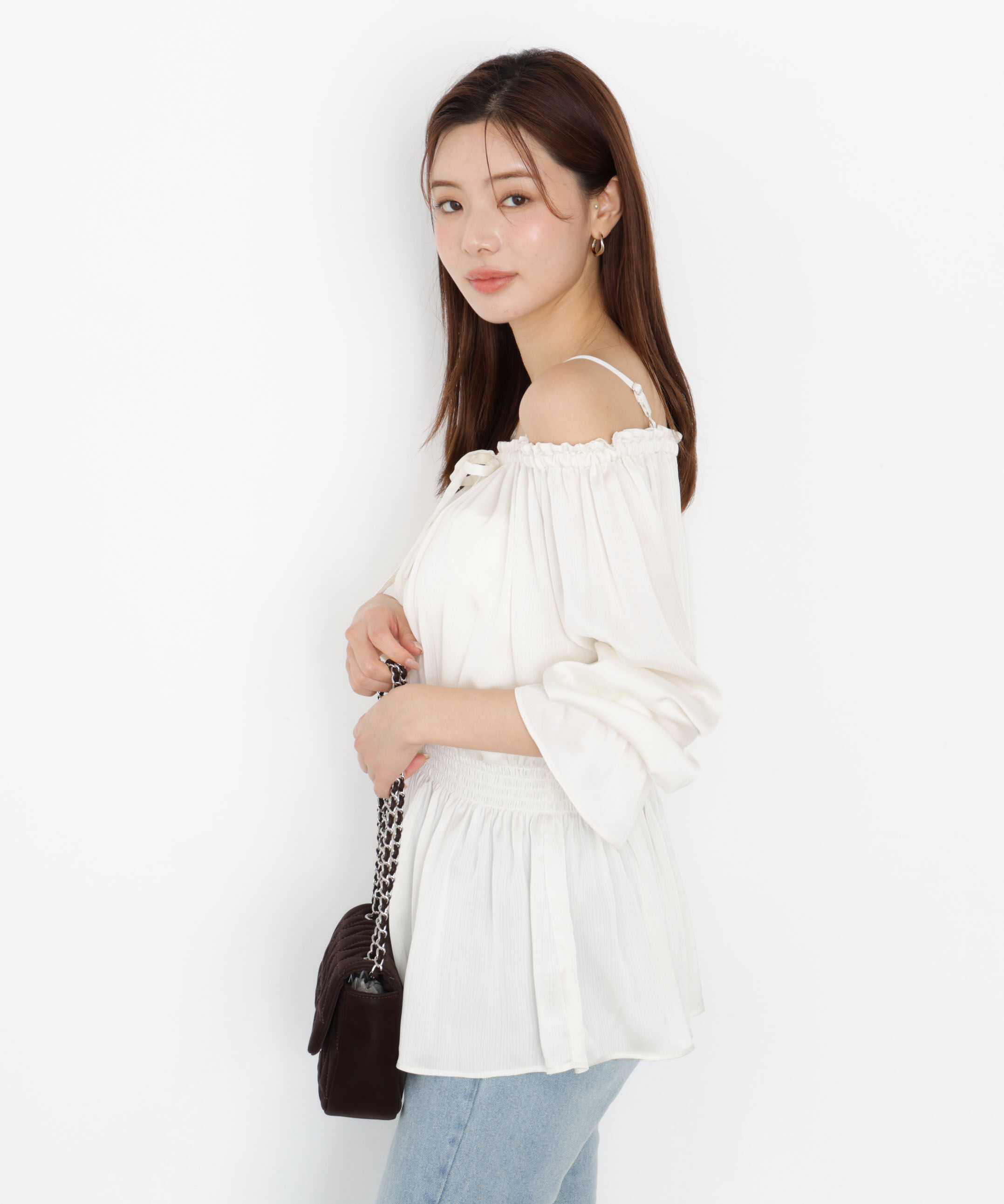 PROPORTION BODY DRESSING「《EDIT COLOGNE》＜ウォッシャブル＞リボン付きオフショルブラウス」|シャツ・ブラウス|