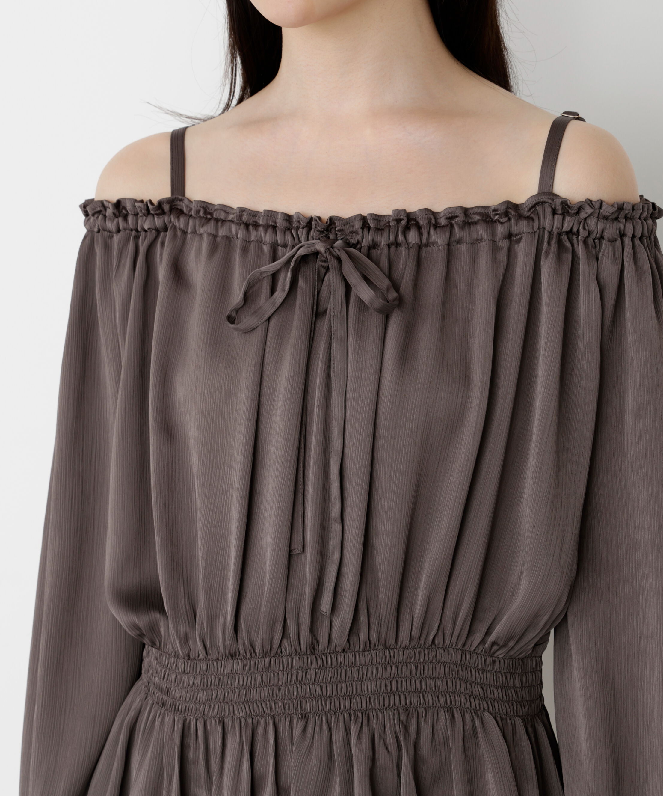 PROPORTION BODY DRESSING「《EDIT COLOGNE》＜ウォッシャブル＞リボン付きオフショルブラウス」|シャツ・ブラウス|