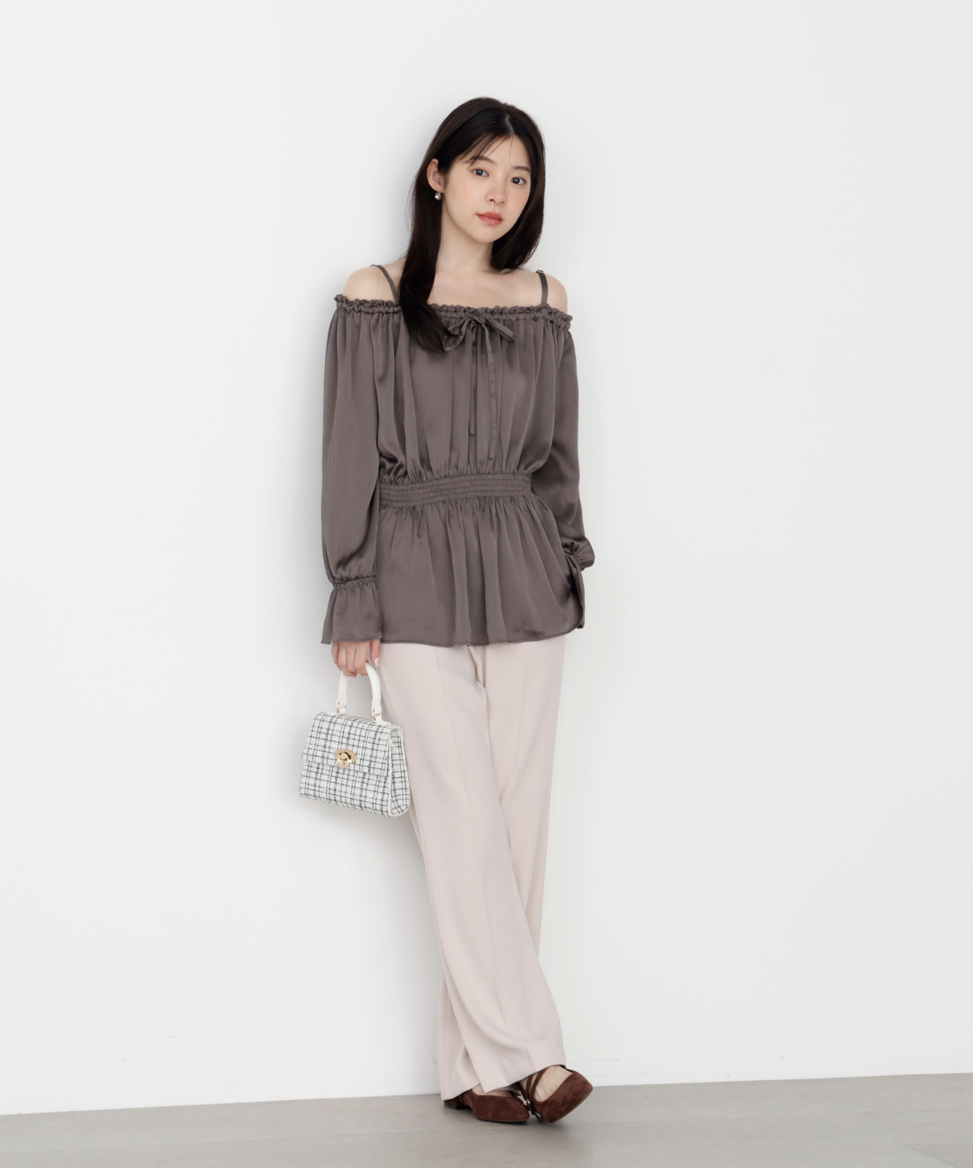 PROPORTION BODY DRESSING「《EDIT COLOGNE》＜ウォッシャブル＞リボン付きオフショルブラウス」|シャツ・ブラウス|