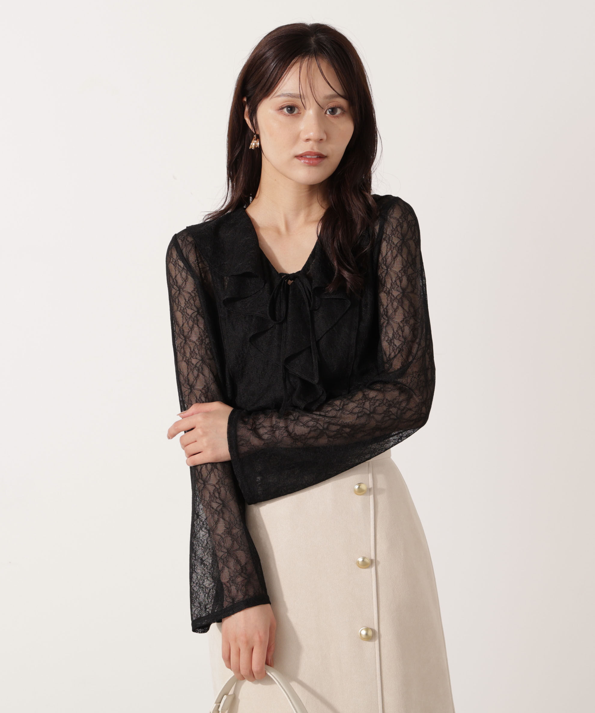 PROPORTION BODY DRESSING「＜ウォッシャブル＞ラッフルレースブラウス 25AW」|シャツ・ブラウス|