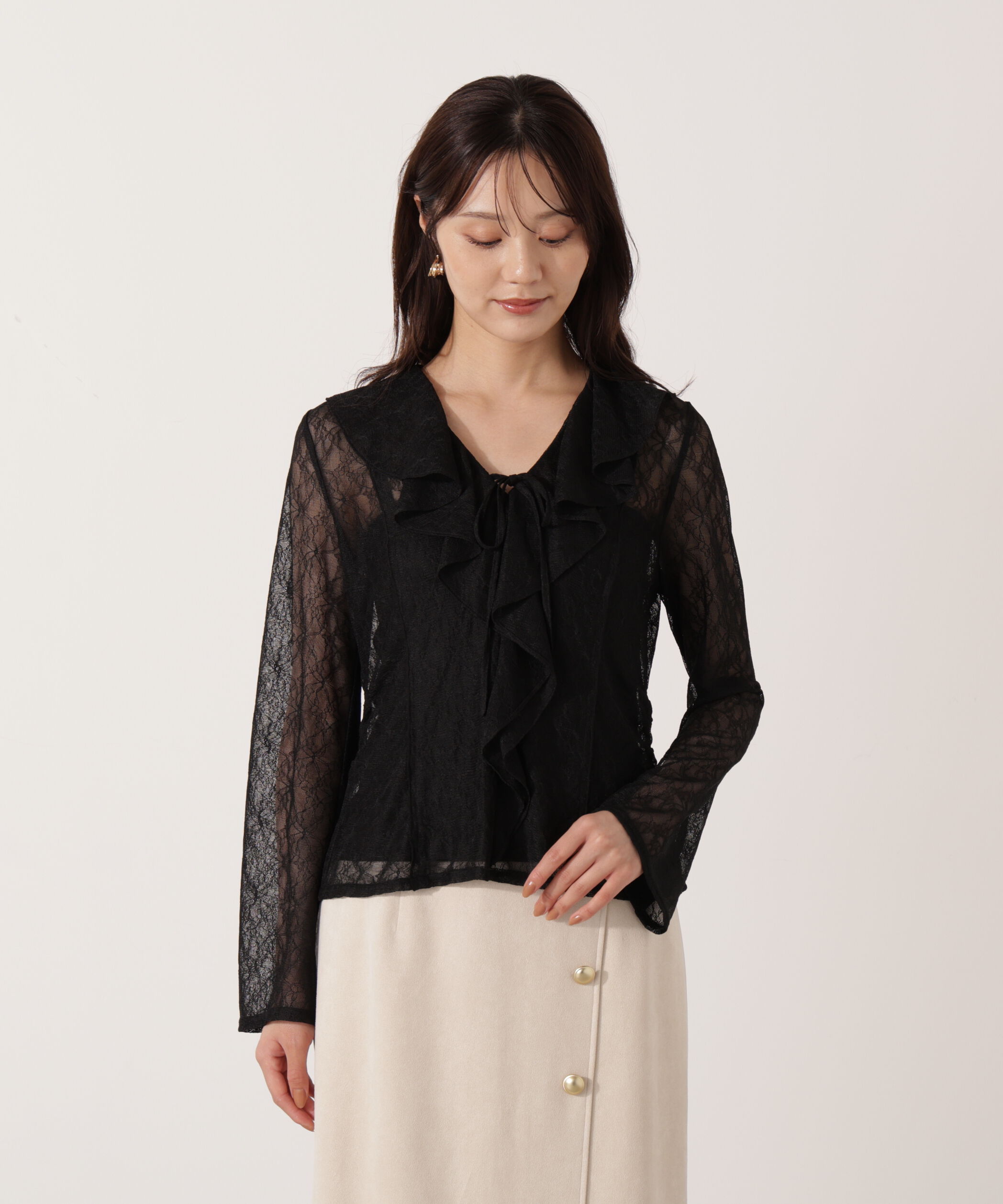 PROPORTION BODY DRESSING「＜ウォッシャブル＞ラッフルレースブラウス 25AW」|シャツ・ブラウス|