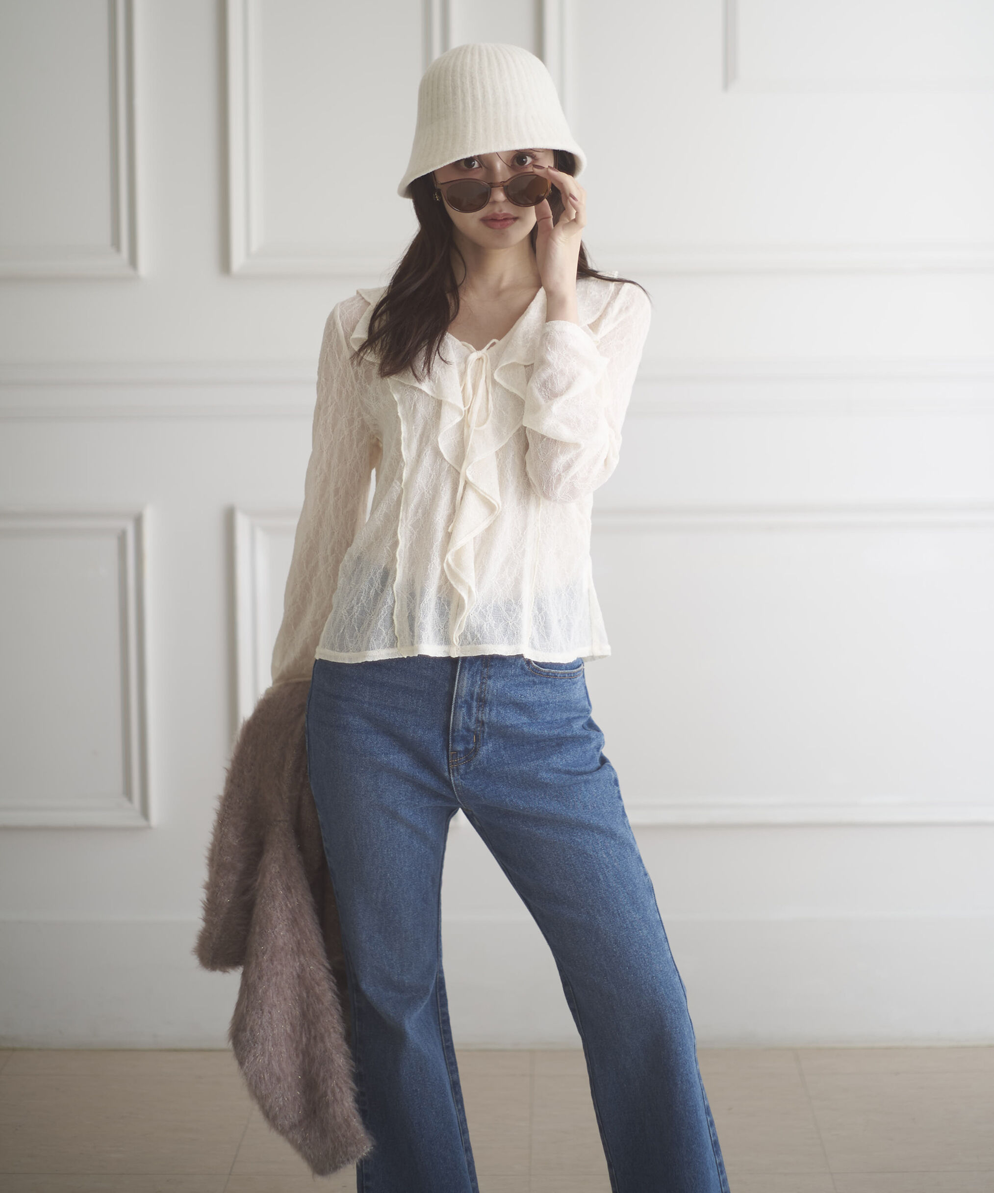 PROPORTION BODY DRESSING「＜ウォッシャブル＞ラッフルレースブラウス 25AW」|シャツ・ブラウス|エクリュ1