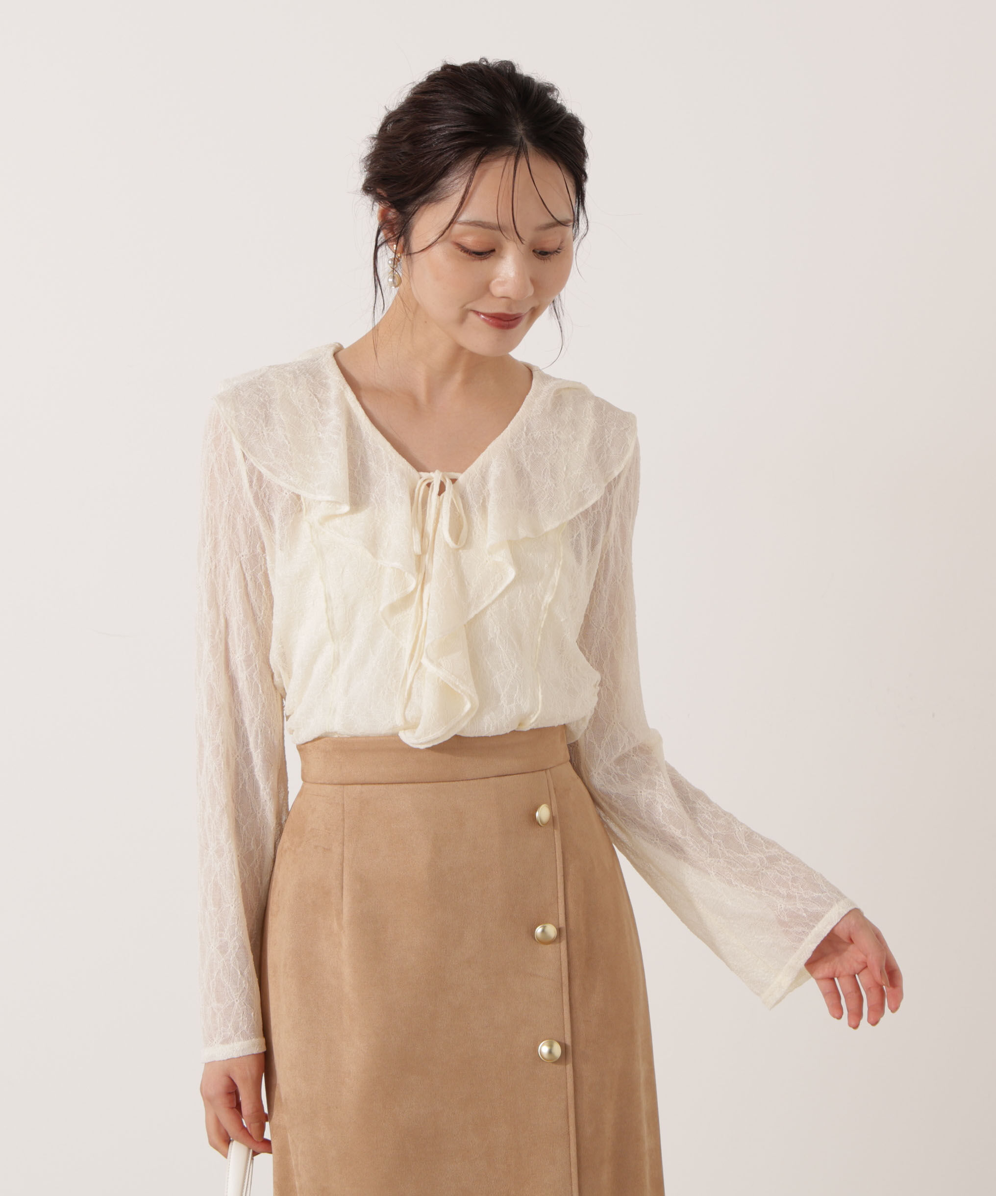 PROPORTION BODY DRESSING「＜ウォッシャブル＞ラッフルレースブラウス 25AW」|シャツ・ブラウス|