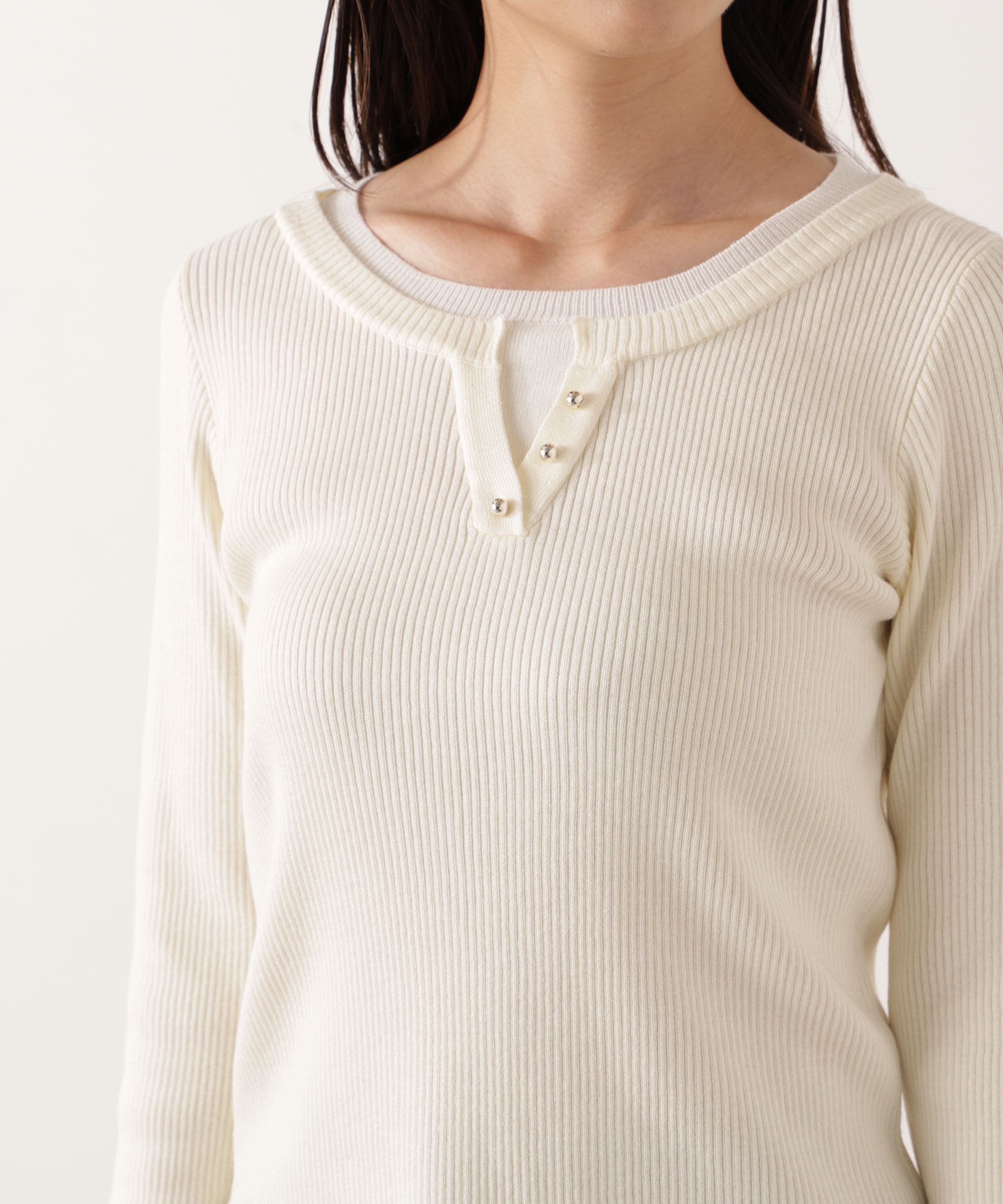 PROPORTION BODY DRESSING「＜ウォッシャブル＞レイヤード風ヘンリーネックニット 25AW」|ニット・セーター|