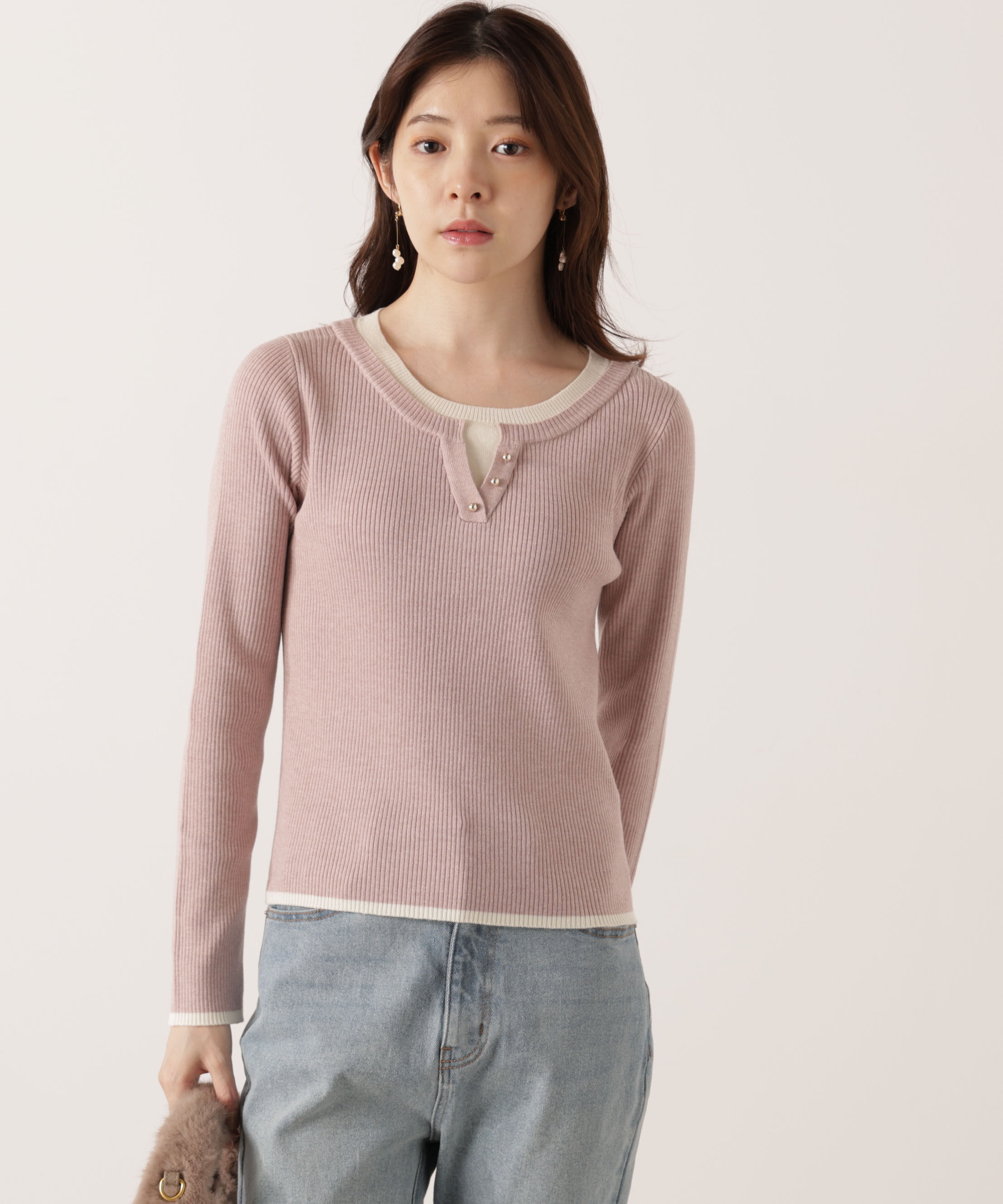 PROPORTION BODY DRESSING「＜ウォッシャブル＞レイヤード風ヘンリーネックニット 25AW」|ニット・セーター|