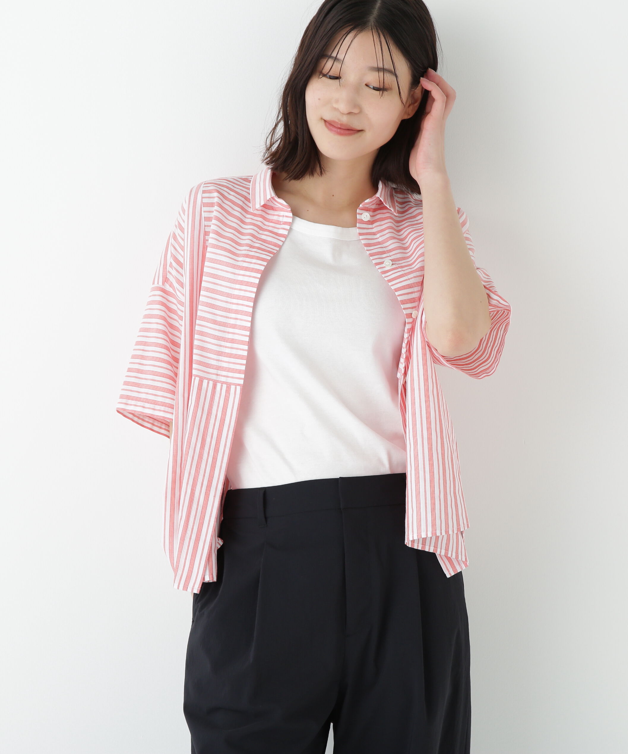  「◆コットンストライプボックスシャツ」|シャツ・ブラウス|