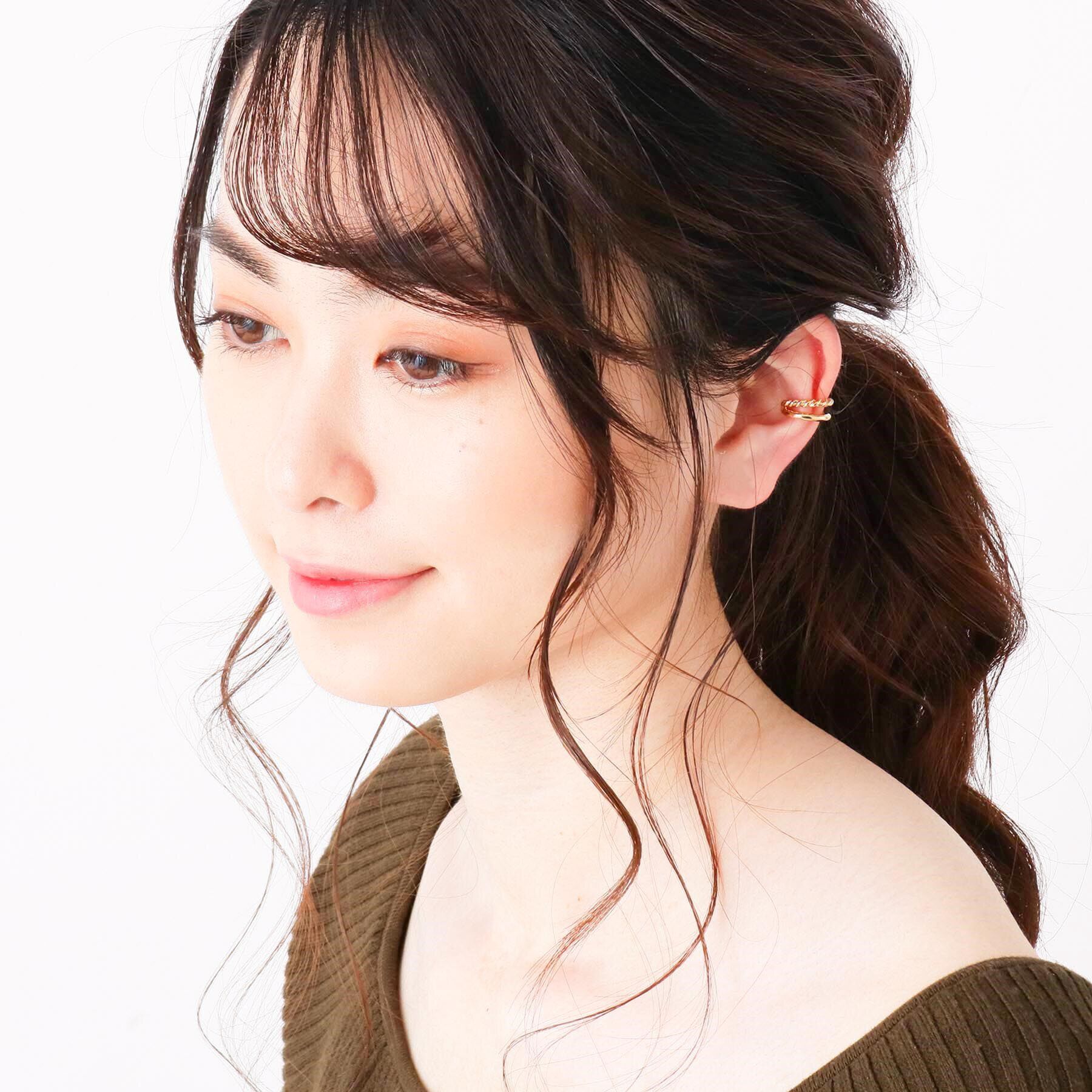 COCOSHNIK「シルバー ダブルフープ縄目 イヤーカフ小 GP」|イヤリング|