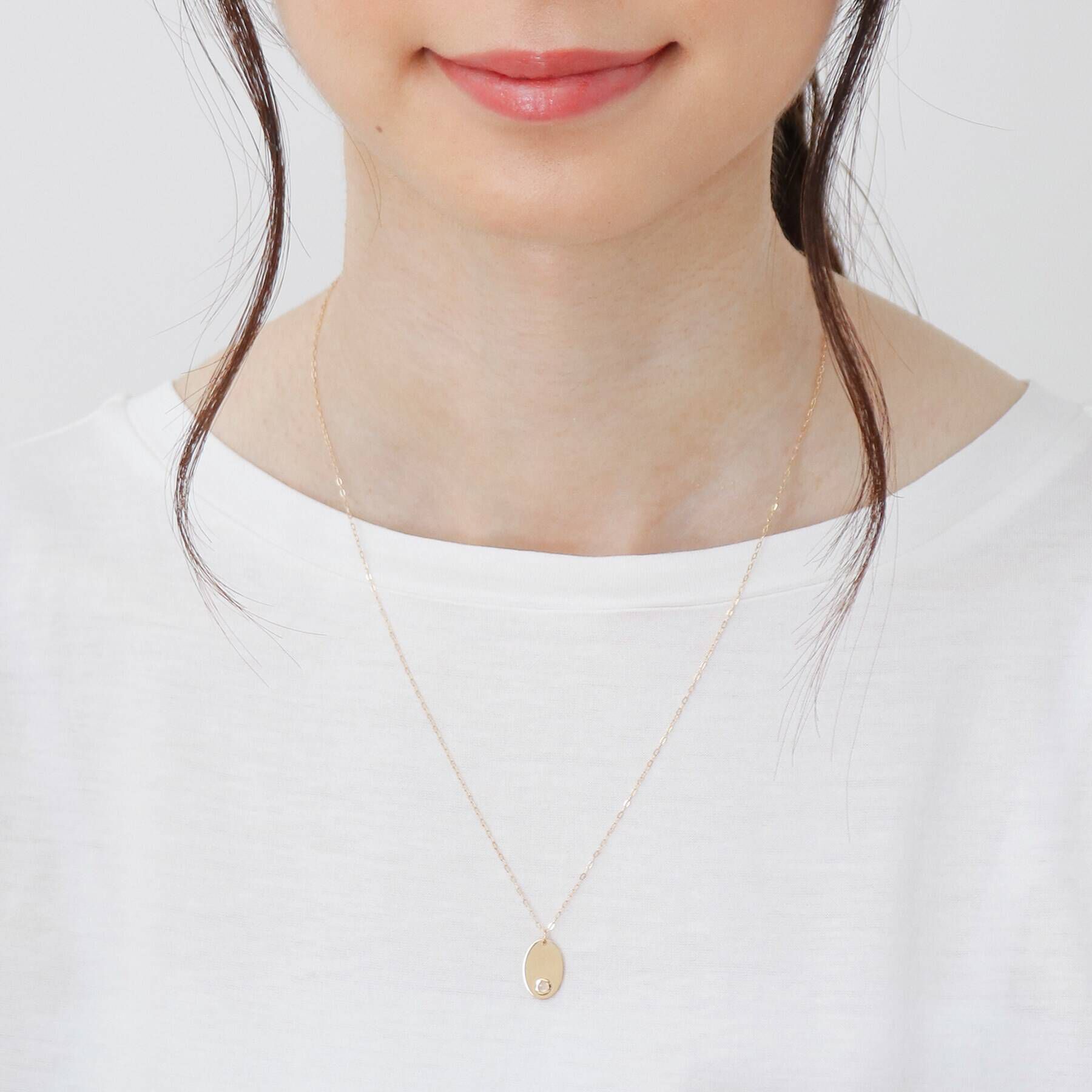 COCOSHNIK「カラーストーン（ムーンストーン）オーバルプレート　ネックレス」|ネックレス|