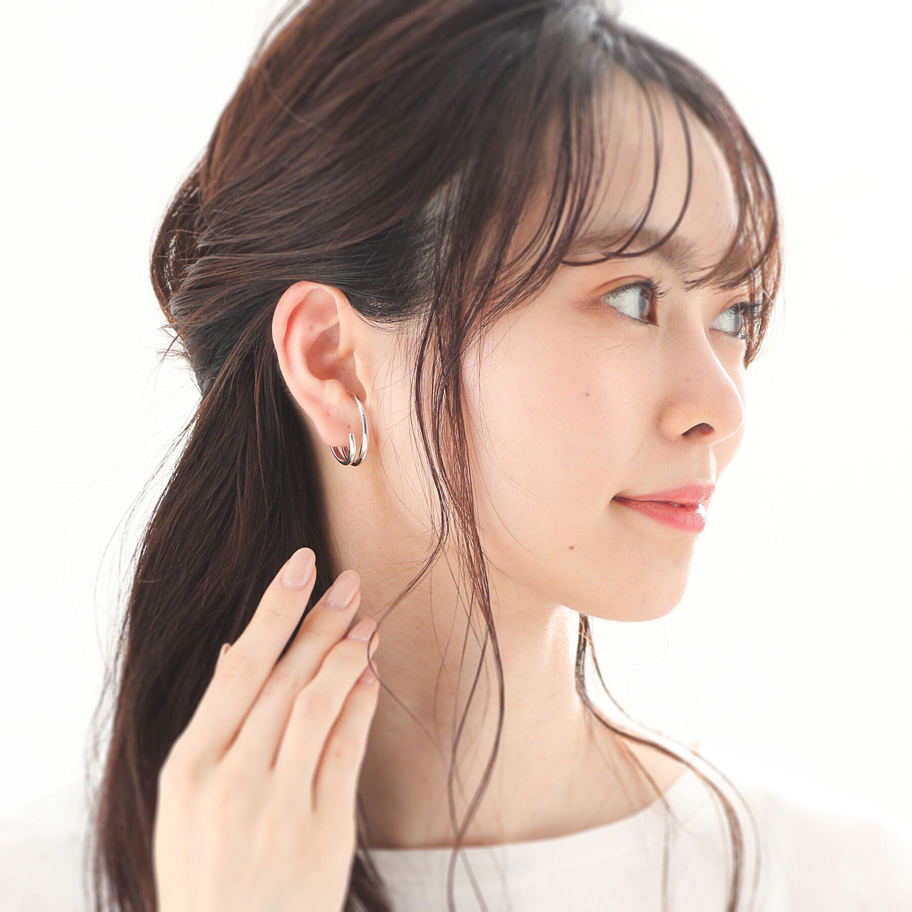 COCOSHNIK「シルバー ダブルフープ月甲 イヤーカフ」|イヤリング|
