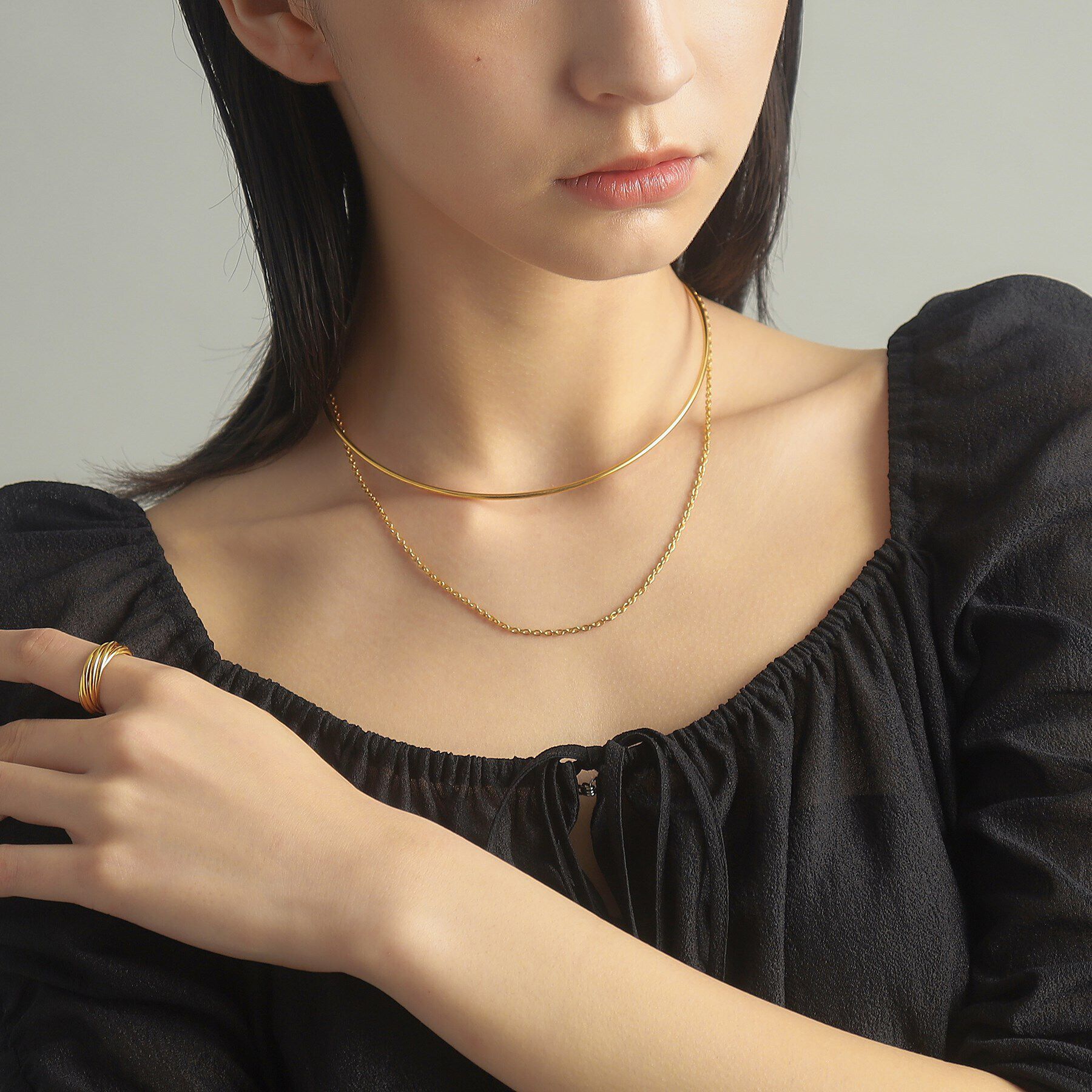 COCOSHNIK ONKITSCH「シルバー ホロウフレキシブルチェーンチョーカー オーバルリンク GP」|ネックレス|