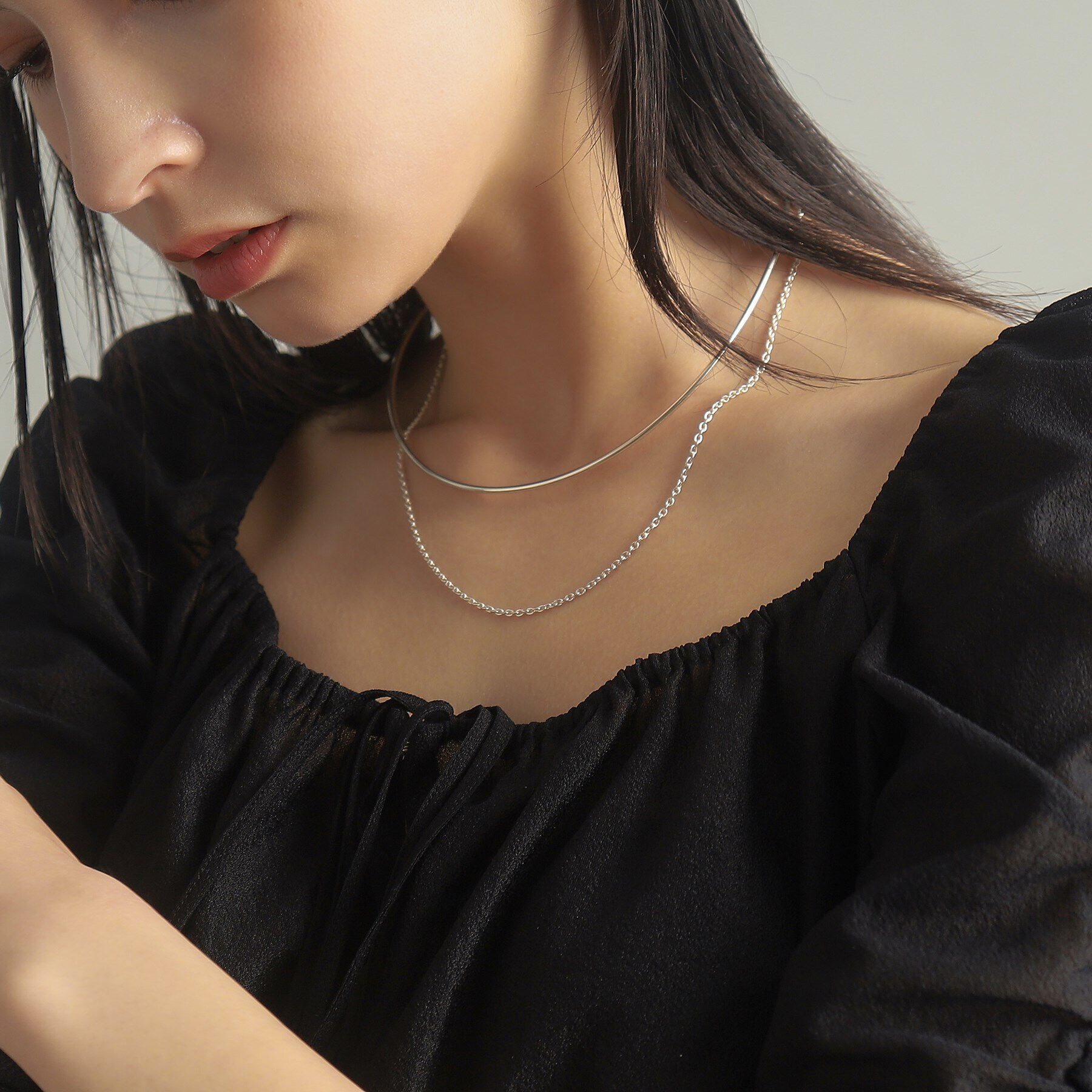 COCOSHNIK ONKITSCH「シルバー ホロウフレキシブルチェーンチョーカー オーバルリンク」|ネックレス|