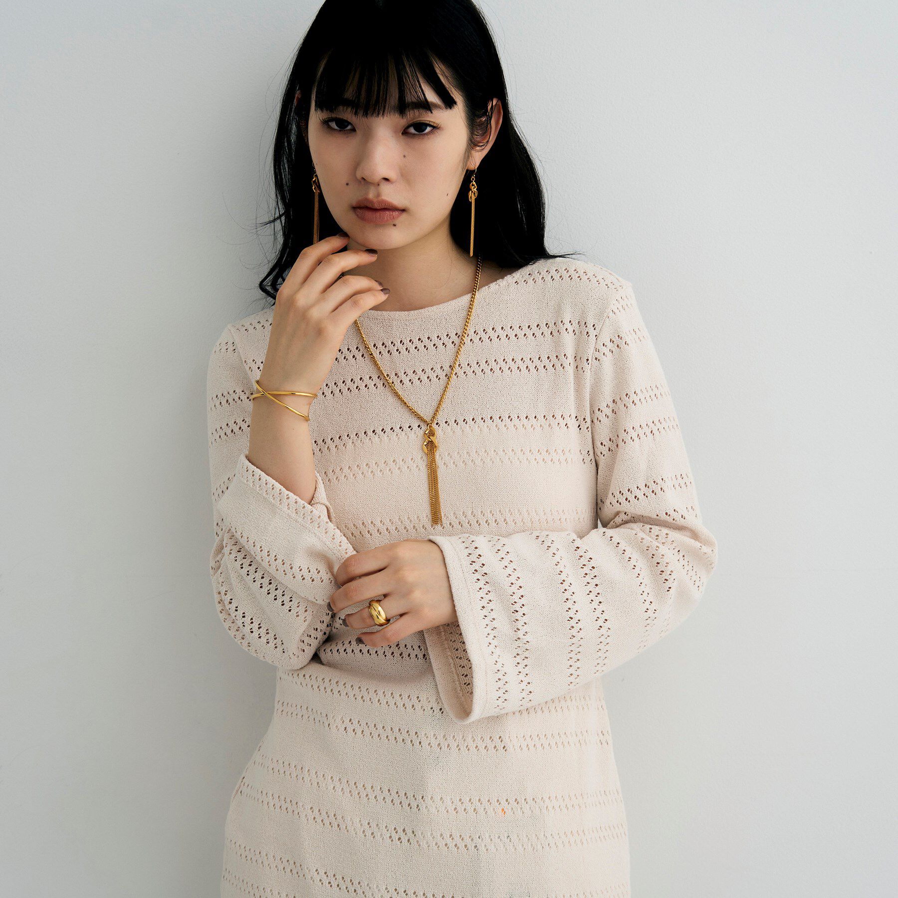 COCOSHNIK ONKITSCH「シルバー カーブチェーンモチーフフリンジネックレス GP」|ネックレス|