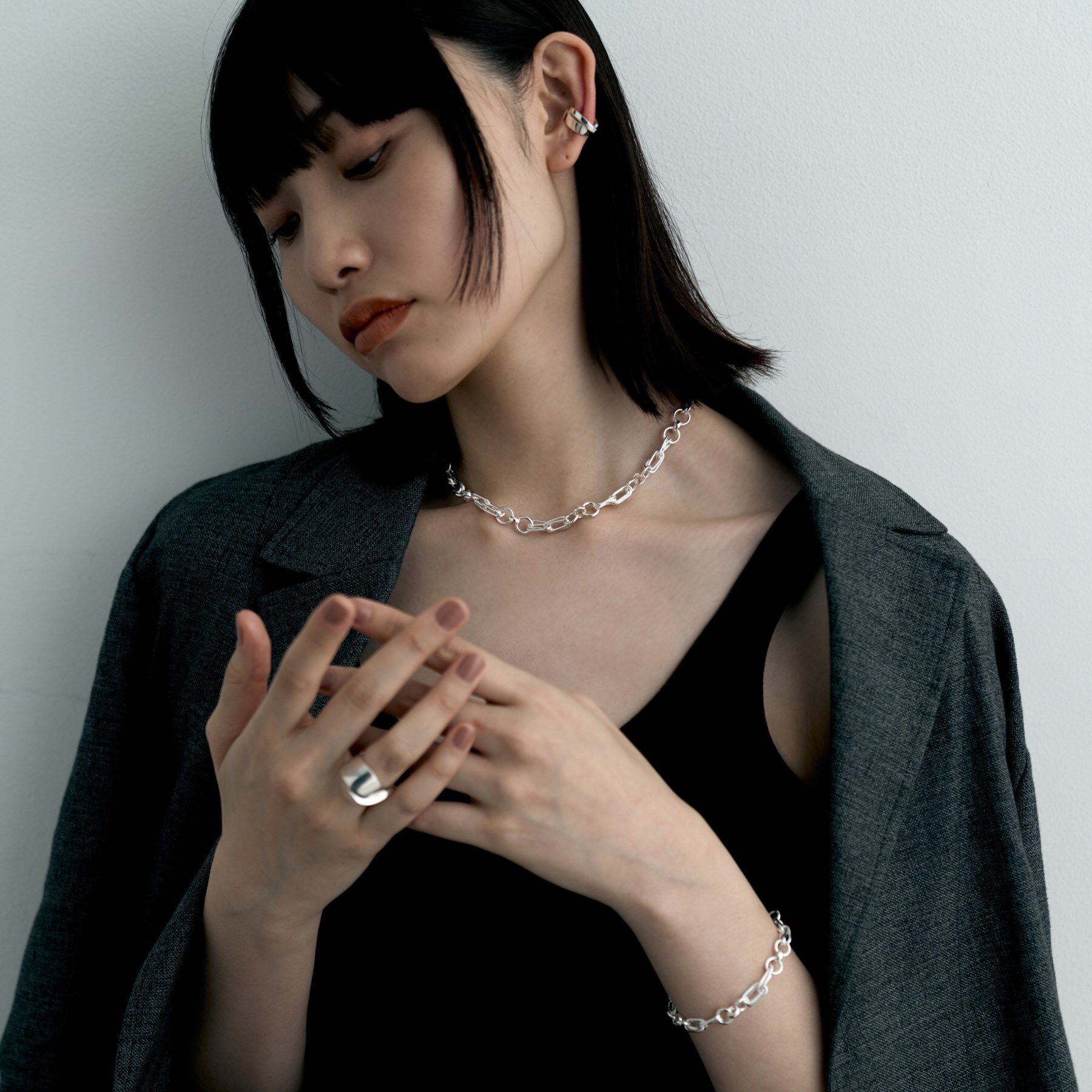 COCOSHNIK ONKITSCH「シルバー ミックスチェーン ダブルリンクネックレス」|ネックレス|