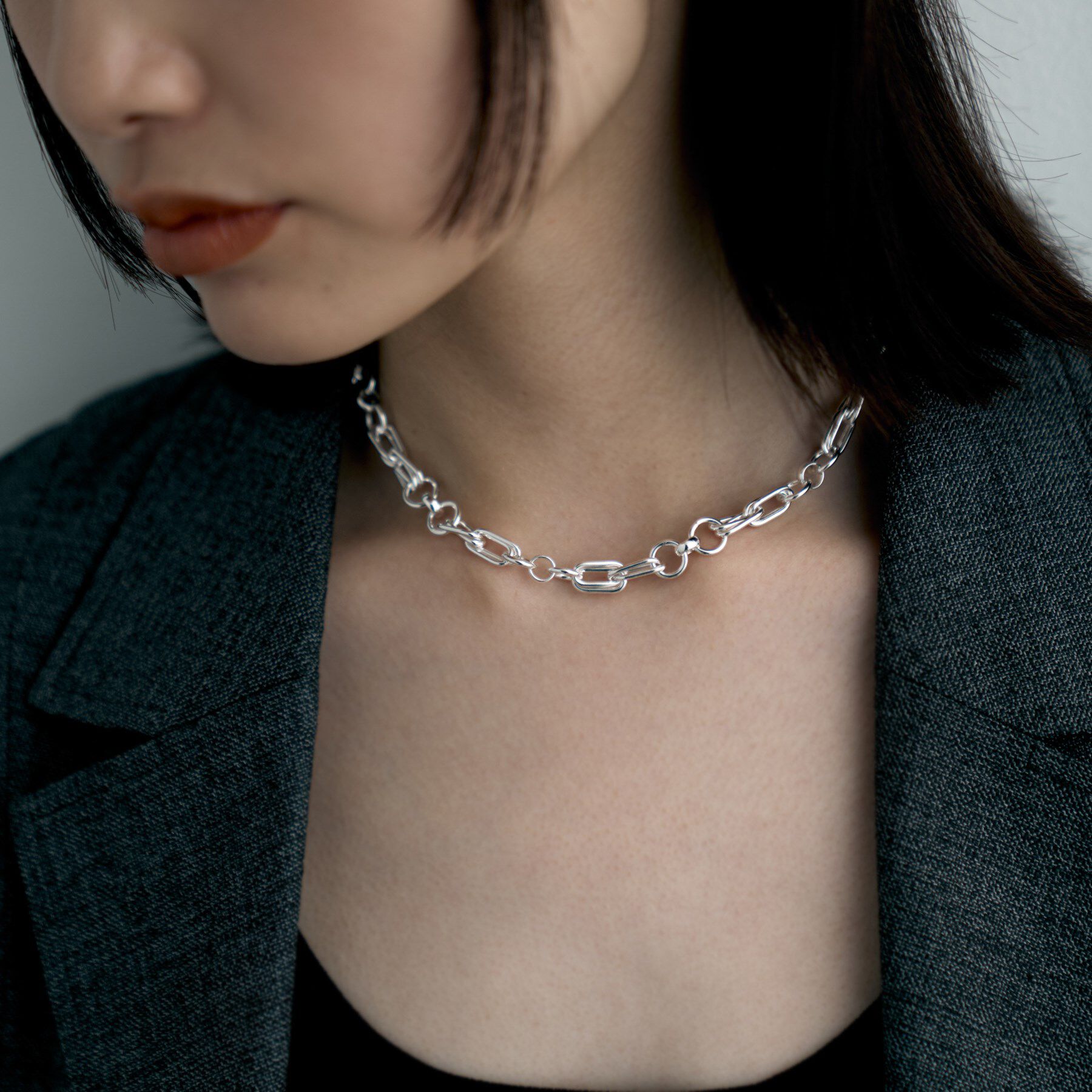 COCOSHNIK ONKITSCH「シルバー ミックスチェーン ダブルリンクネックレス」|ネックレス|