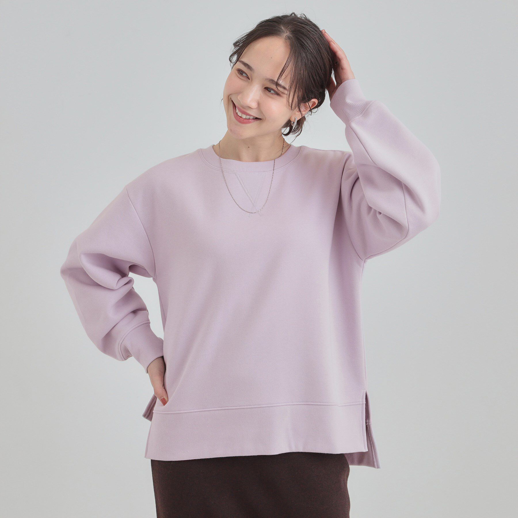 SHOO･LA･RUE「【あったか/S-LL】シンプルだから使いやすい ガゼット付き 裏起毛スウェット」|パーカー|