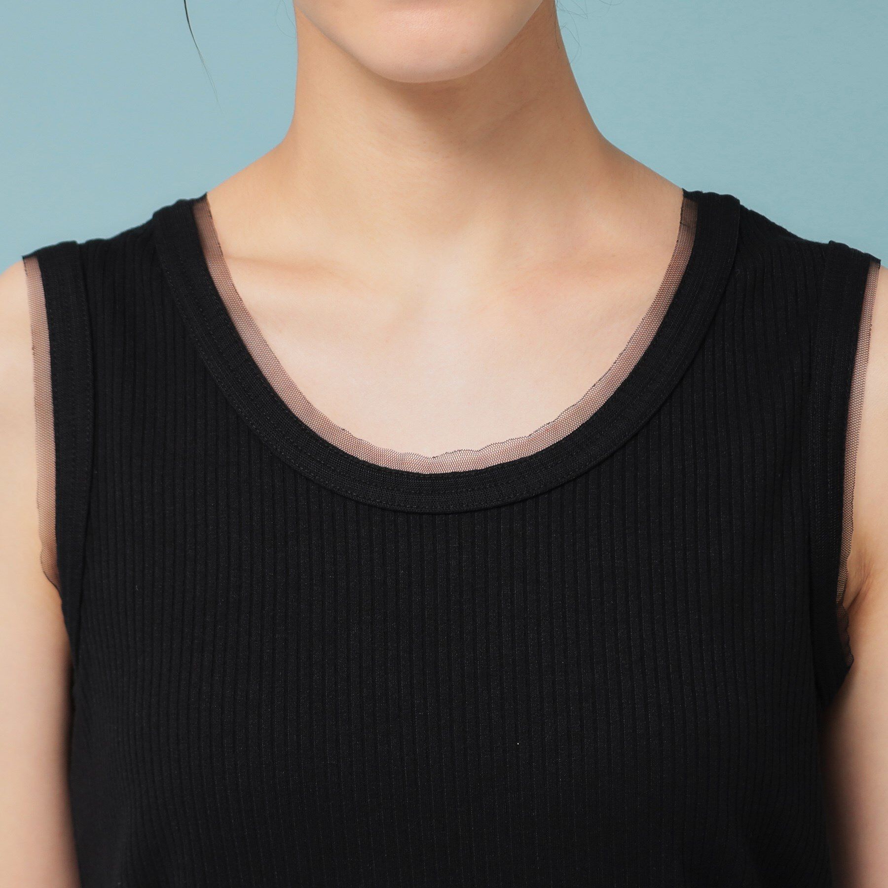 SunaUna「【異素材使い】ワイドリブタンクトップ」|Tシャツ・カットソー|